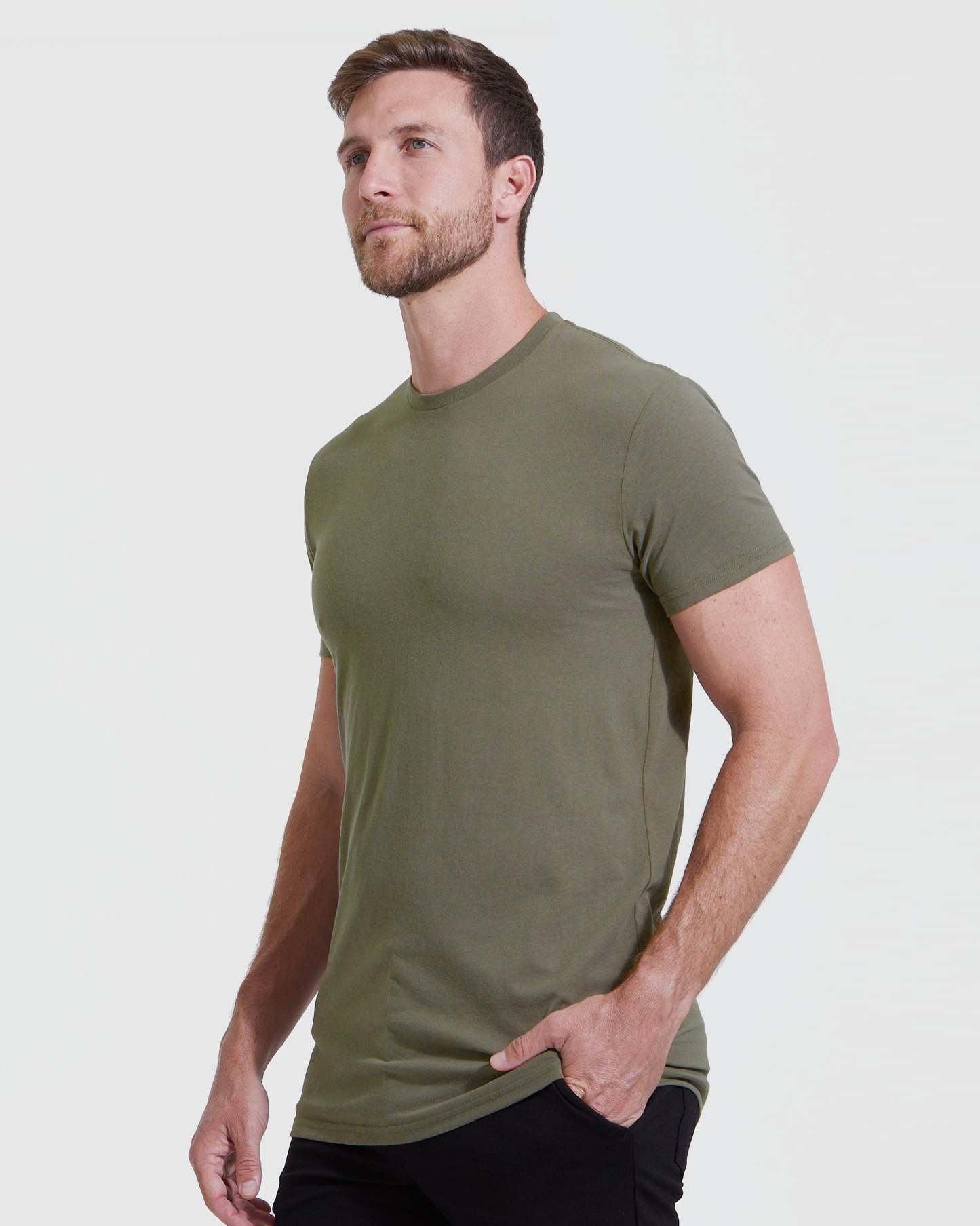 Military Green Tall Straight Hem Crew Neck T-Shirt-VibeCloset