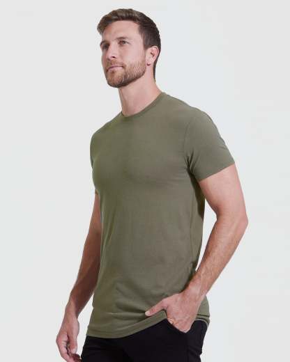 Military Green Tall Straight Hem Crew Neck T-Shirt-VibeCloset