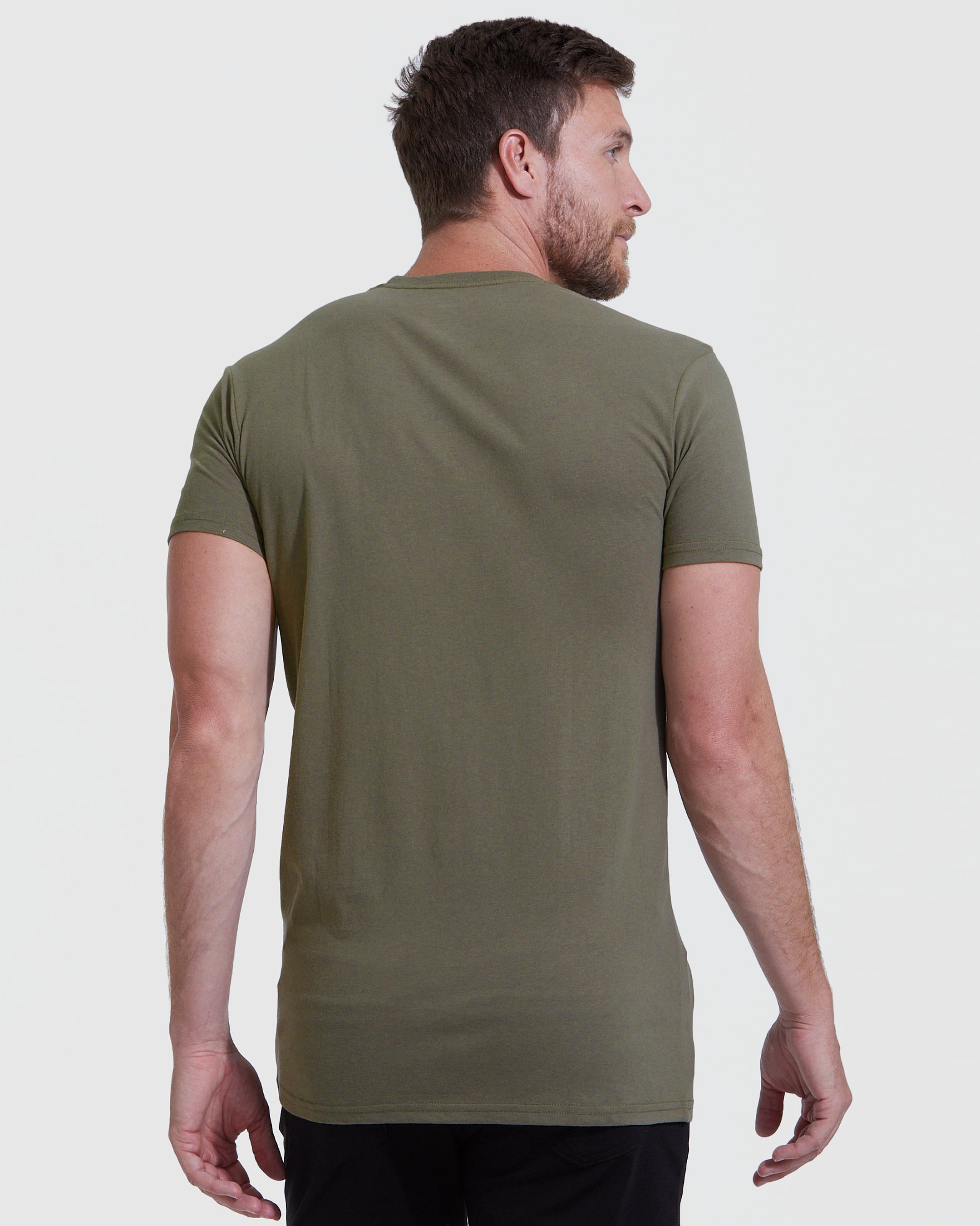 Military Green Tall Straight Hem Crew Neck T-Shirt-VibeCloset