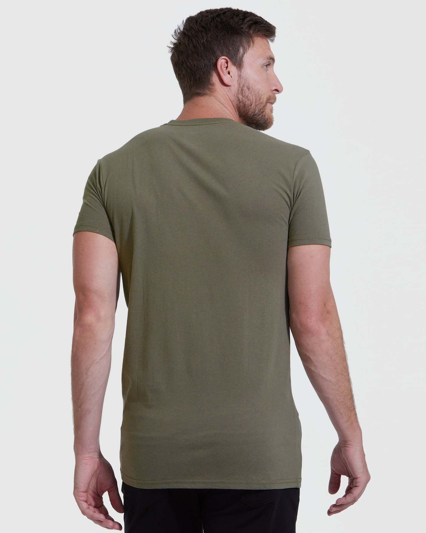 Military Green Tall Straight Hem Crew Neck T-Shirt-VibeCloset