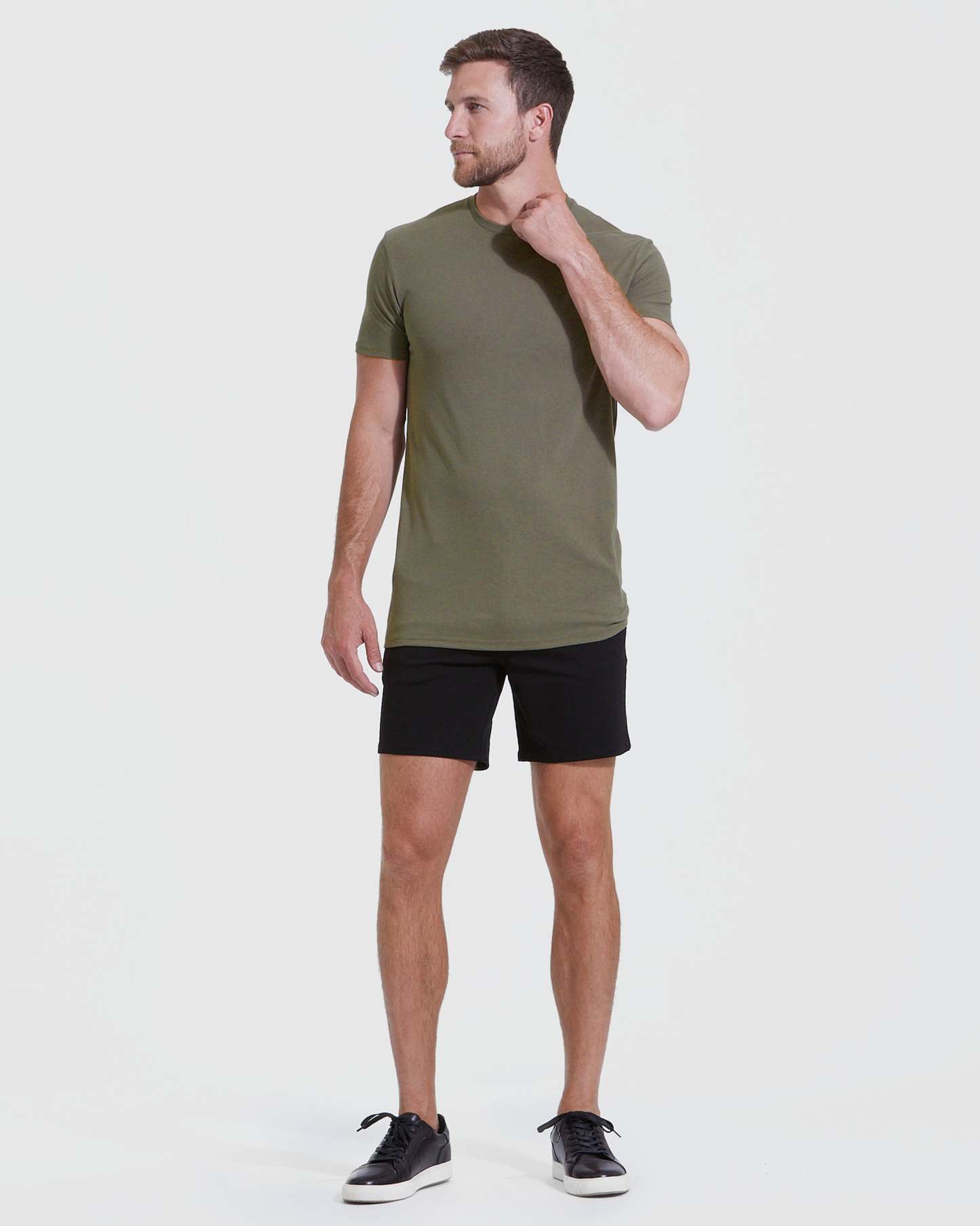Military Green Tall Straight Hem Crew Neck T-Shirt-VibeCloset