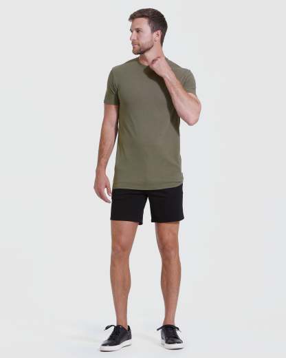Military Green Tall Straight Hem Crew Neck T-Shirt-VibeCloset