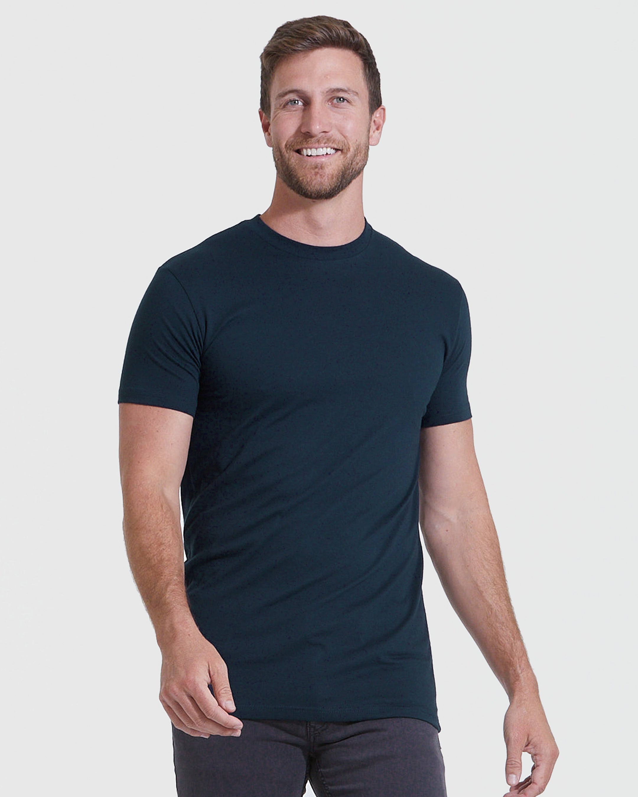 Navy Tall Straight Hem Crew Neck T-Shirt-VibeCloset