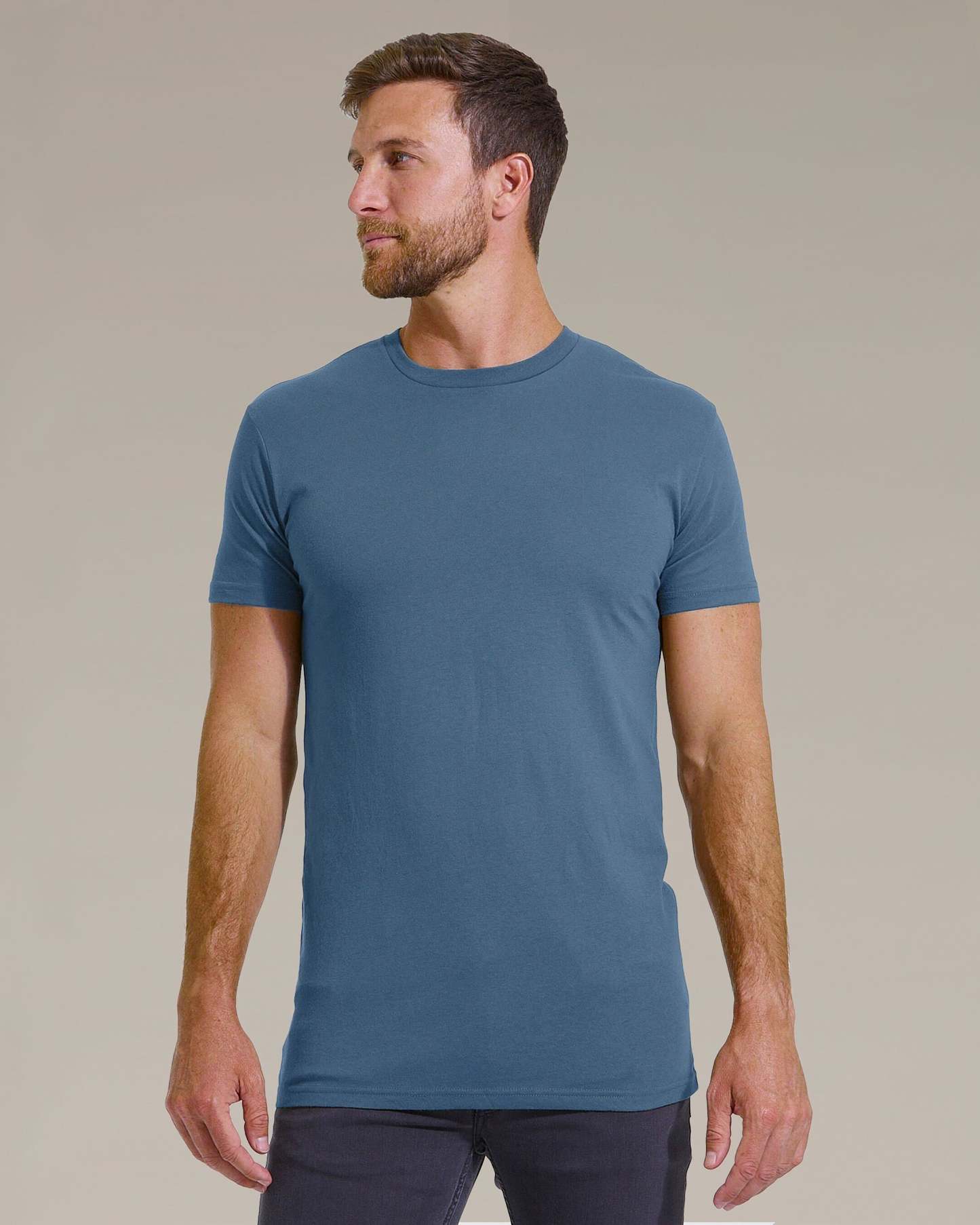 Indigo Tall Straight Hem Crew Neck T-Shirt-VibeCloset