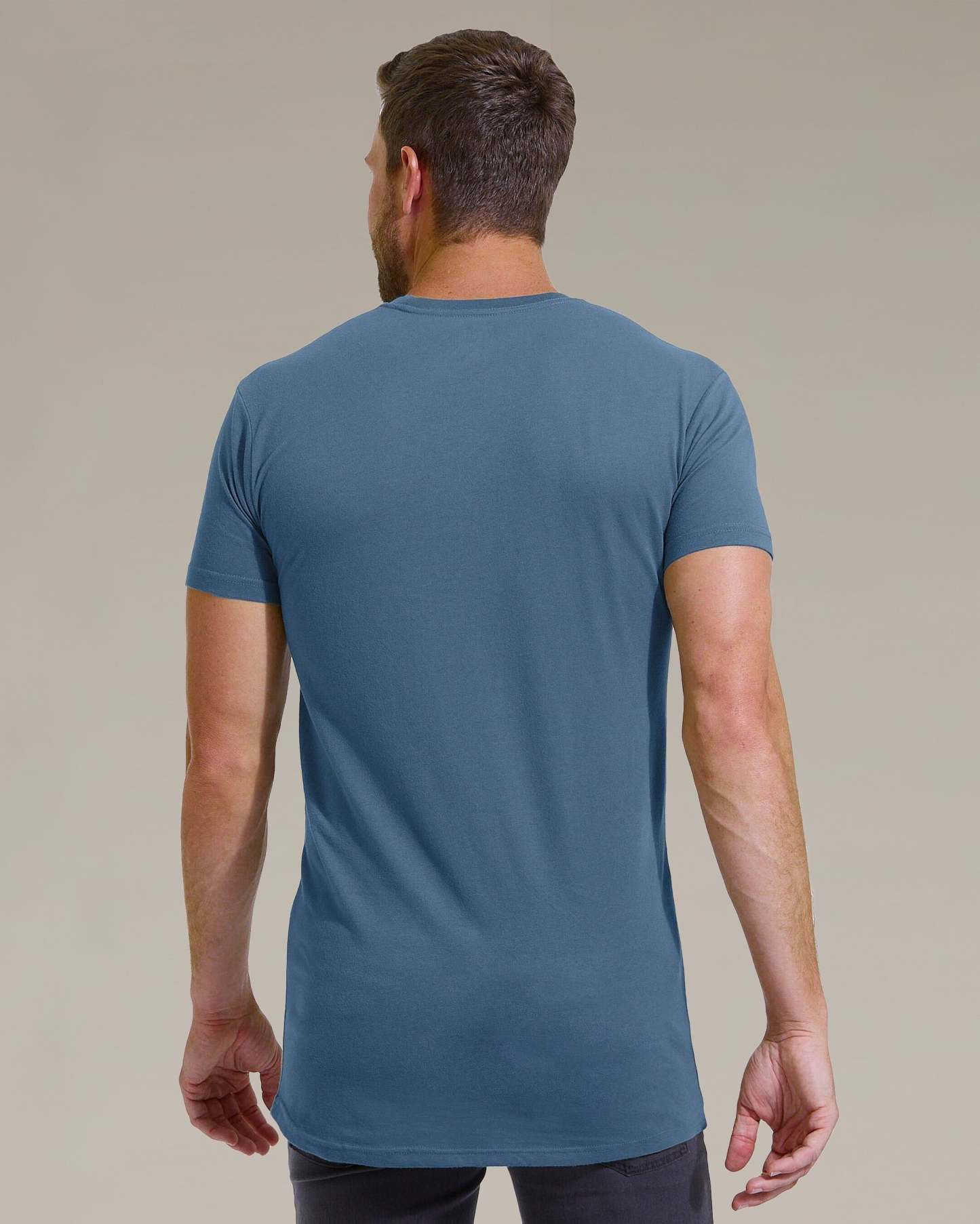 Indigo Tall Straight Hem Crew Neck T-Shirt-VibeCloset