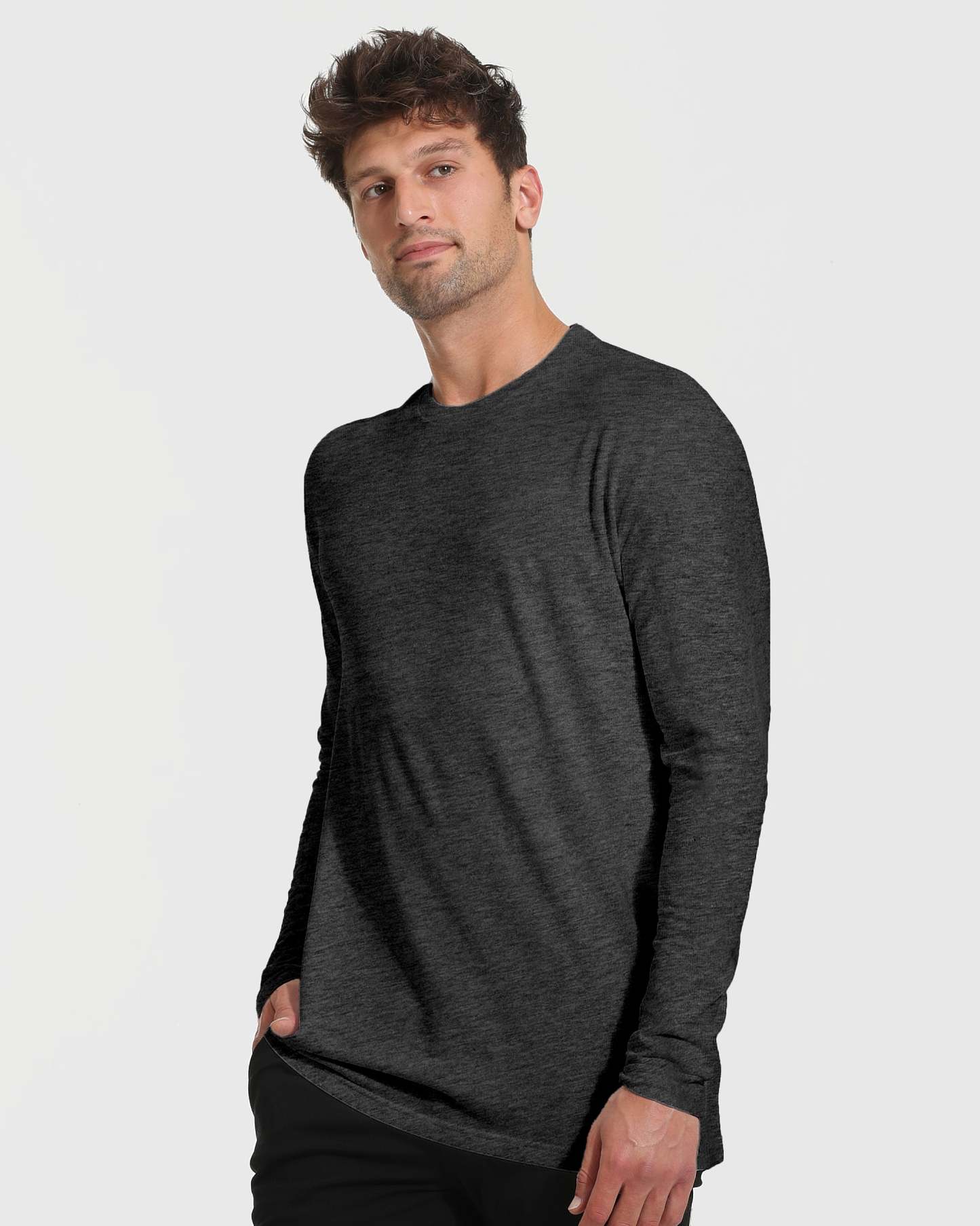 Charcoal Heather Gray Tall Long Sleeve T-Shirt-VibeCloset