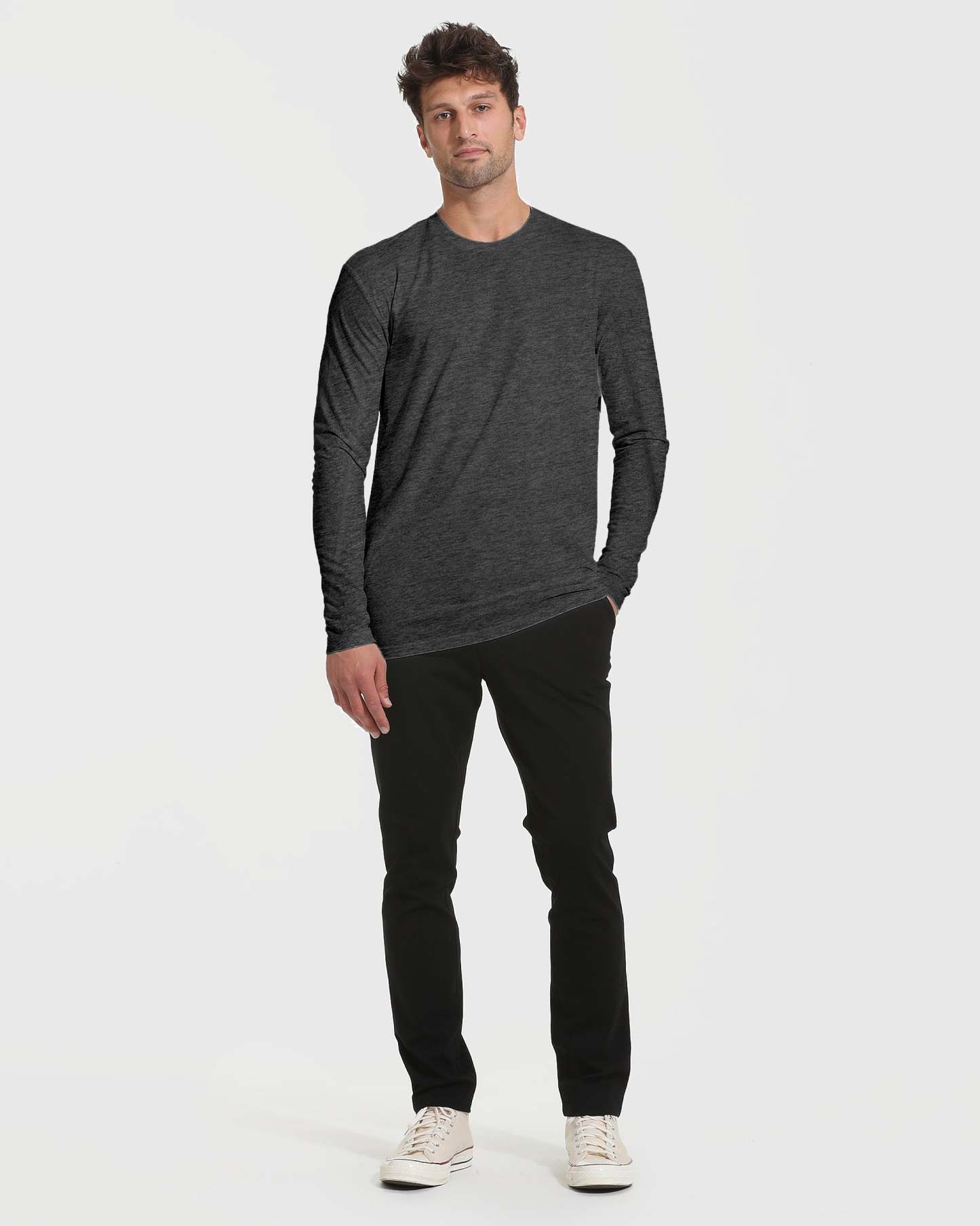 Charcoal Heather Gray Tall Long Sleeve T-Shirt-VibeCloset