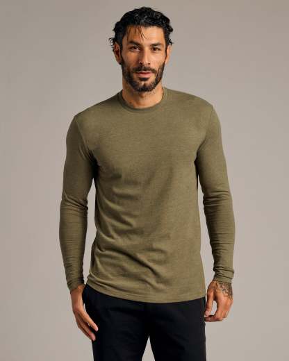 Heather Military Green Tall Long Sleeve T-Shirt-VibeCloset