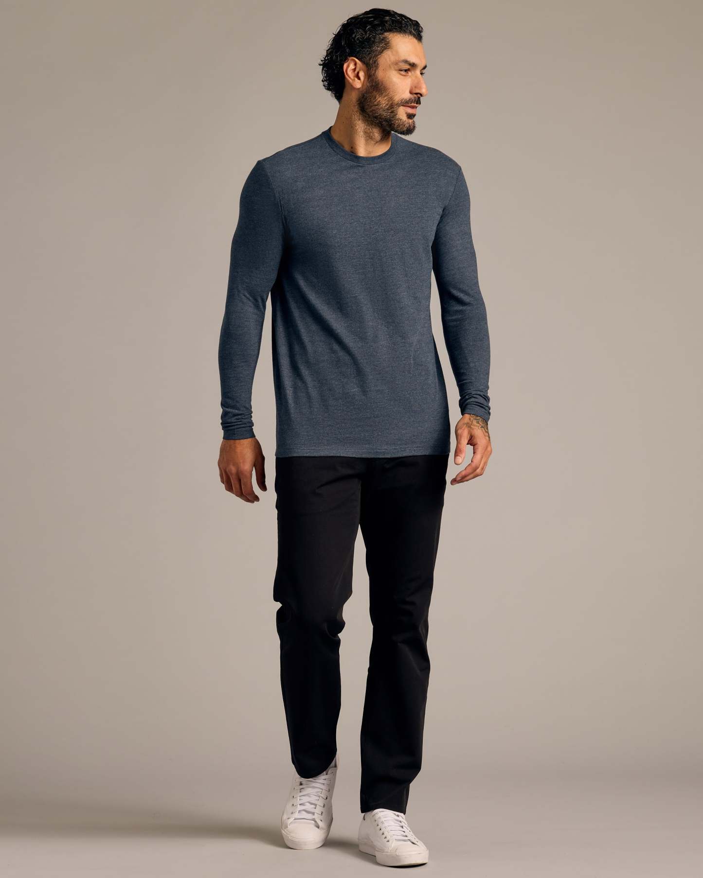 Heather Navy Tall Long Sleeve T-Shirt-VibeCloset