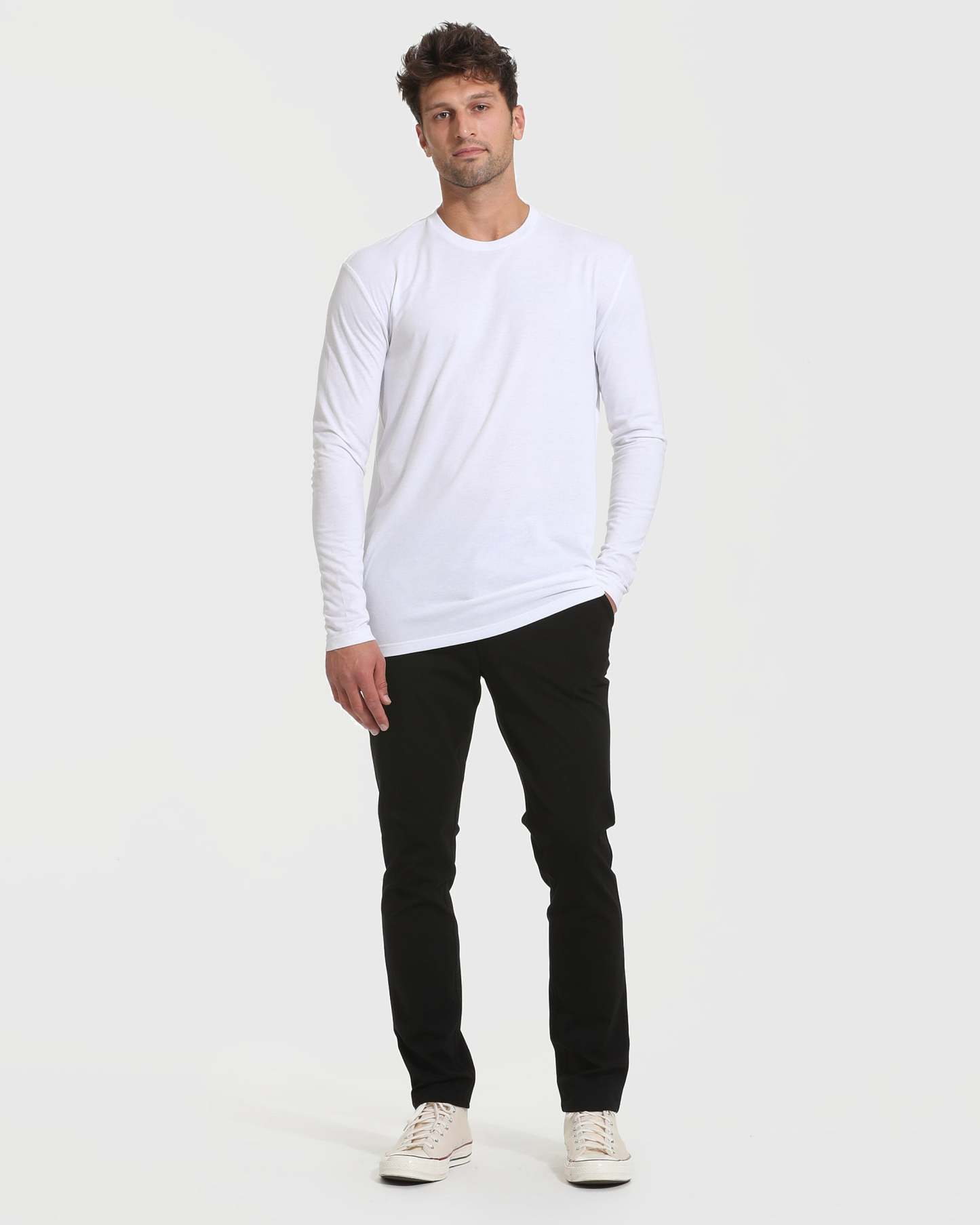 White Tall Long Sleeve T-Shirt-VibeCloset