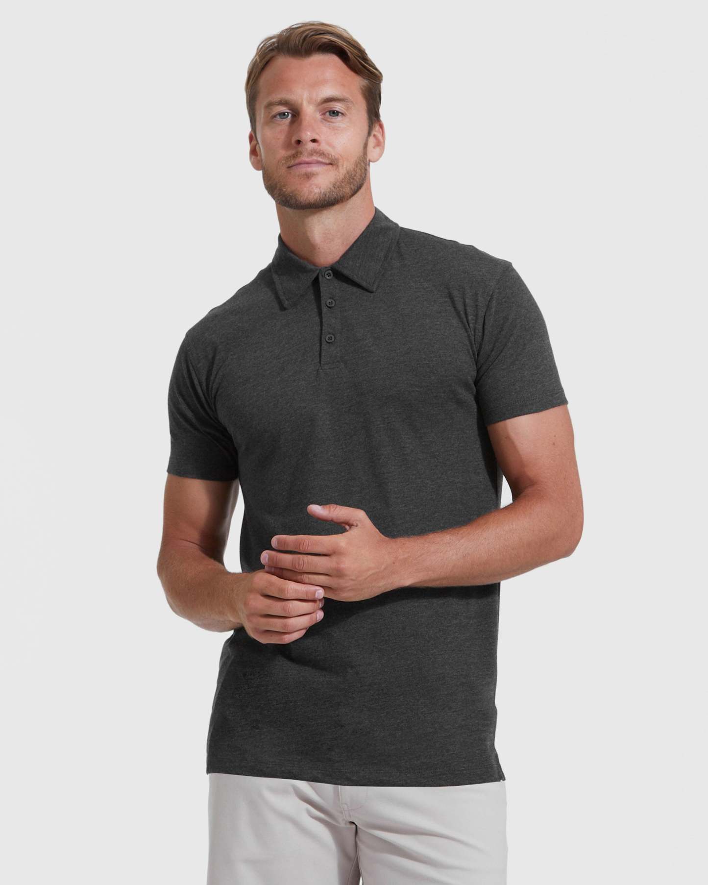 Charcoal Heather Gray Short Sleeve Tall Polo-VibeCloset
