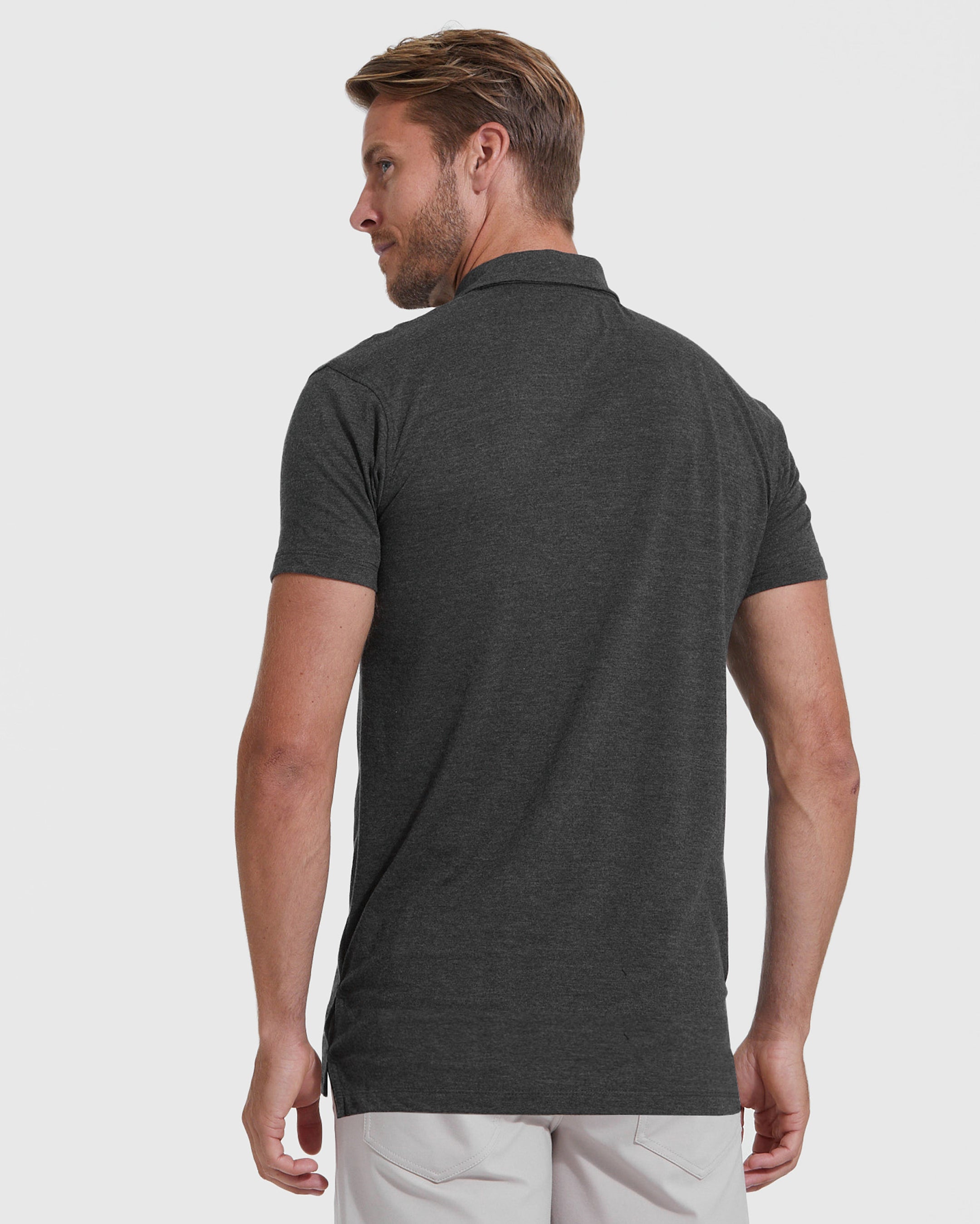 Charcoal Heather Gray Short Sleeve Tall Polo-VibeCloset