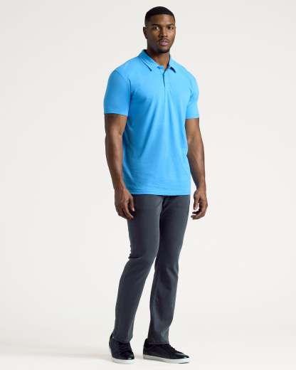 Dark Heather Bahama Blue Short Sleeve Tall Polo-VibeCloset