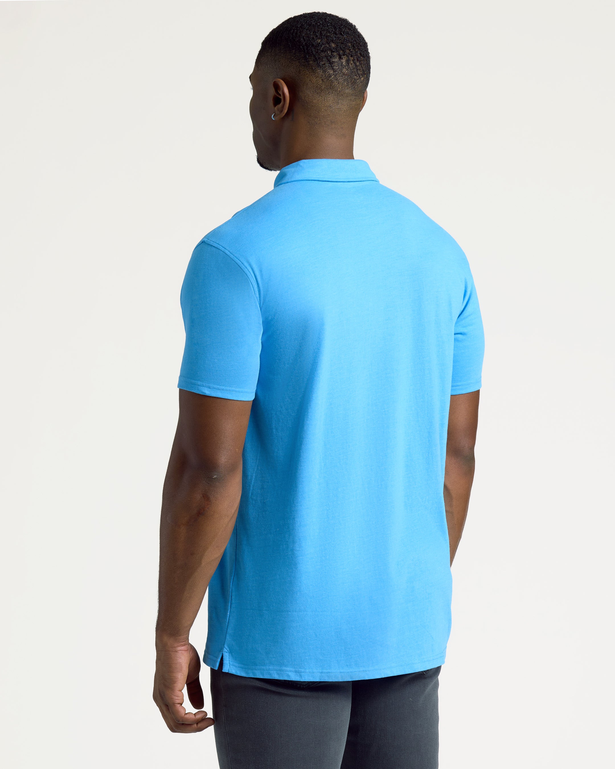 Dark Heather Bahama Blue Short Sleeve Tall Polo-VibeCloset