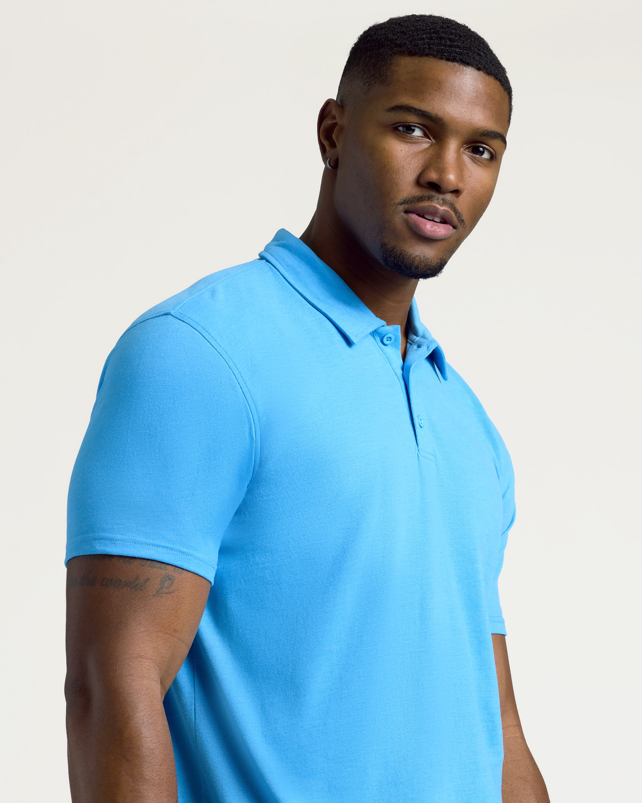 Dark Heather Bahama Blue Short Sleeve Tall Polo-VibeCloset