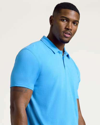 Dark Heather Bahama Blue Short Sleeve Tall Polo-VibeCloset