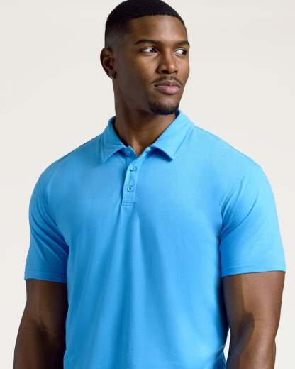 Dark Heather Bahama Blue Short Sleeve Tall Polo-VibeCloset