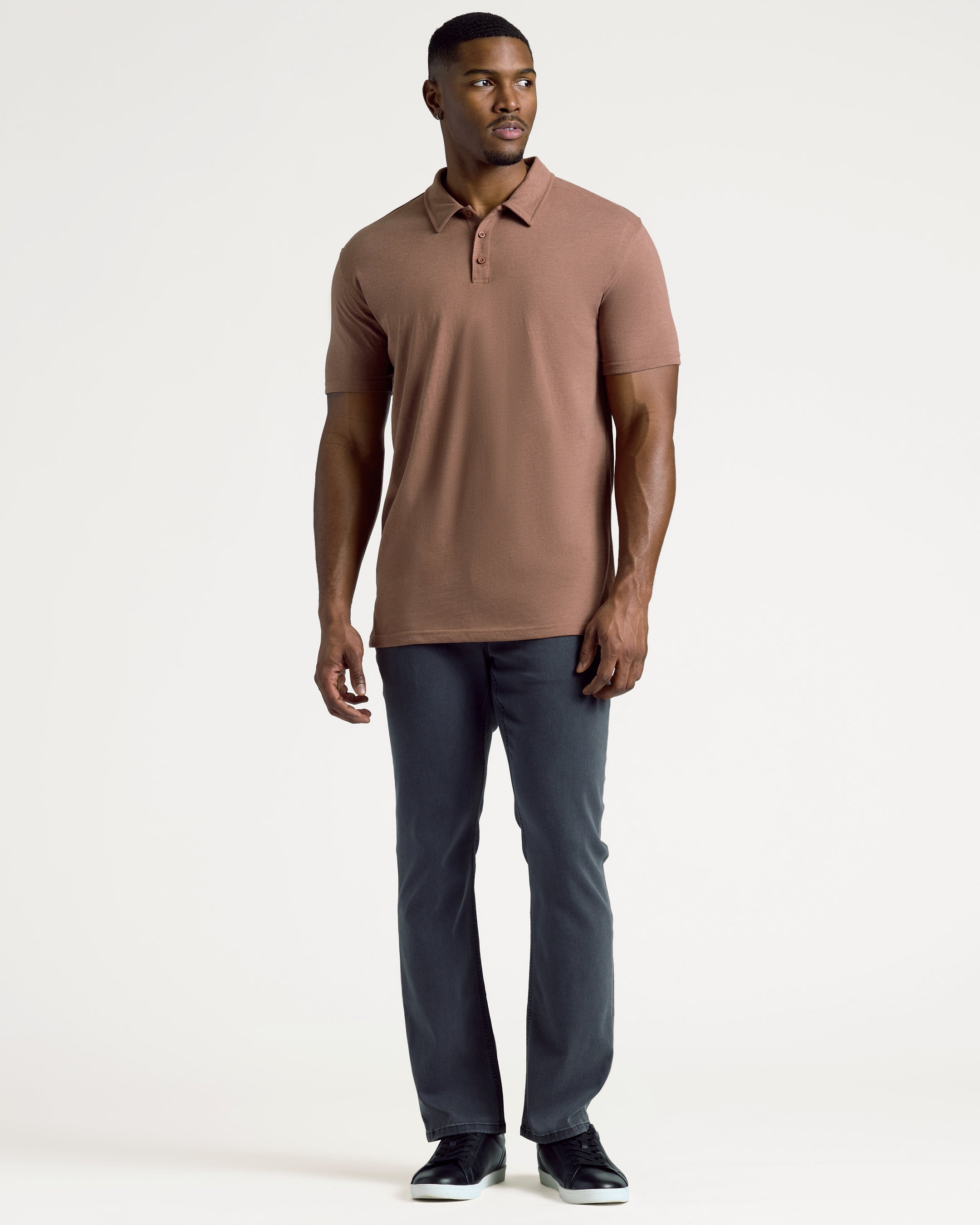 Dark Heather Sepia Short Sleeve Tall Polo-VibeCloset