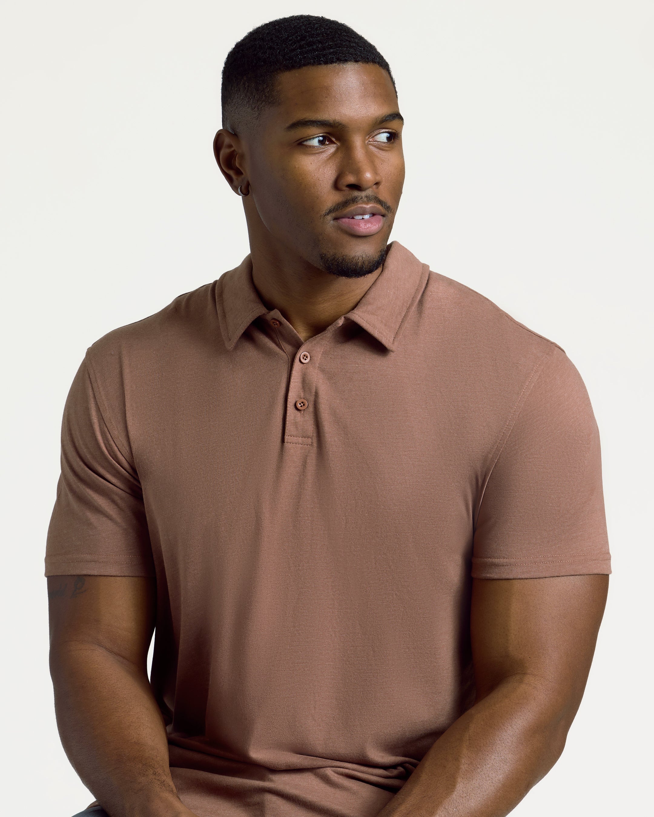 Dark Heather Sepia Short Sleeve Tall Polo-VibeCloset