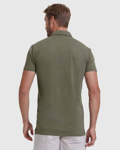 Heather Military Green Short Sleeve Tall Polo-VibeCloset