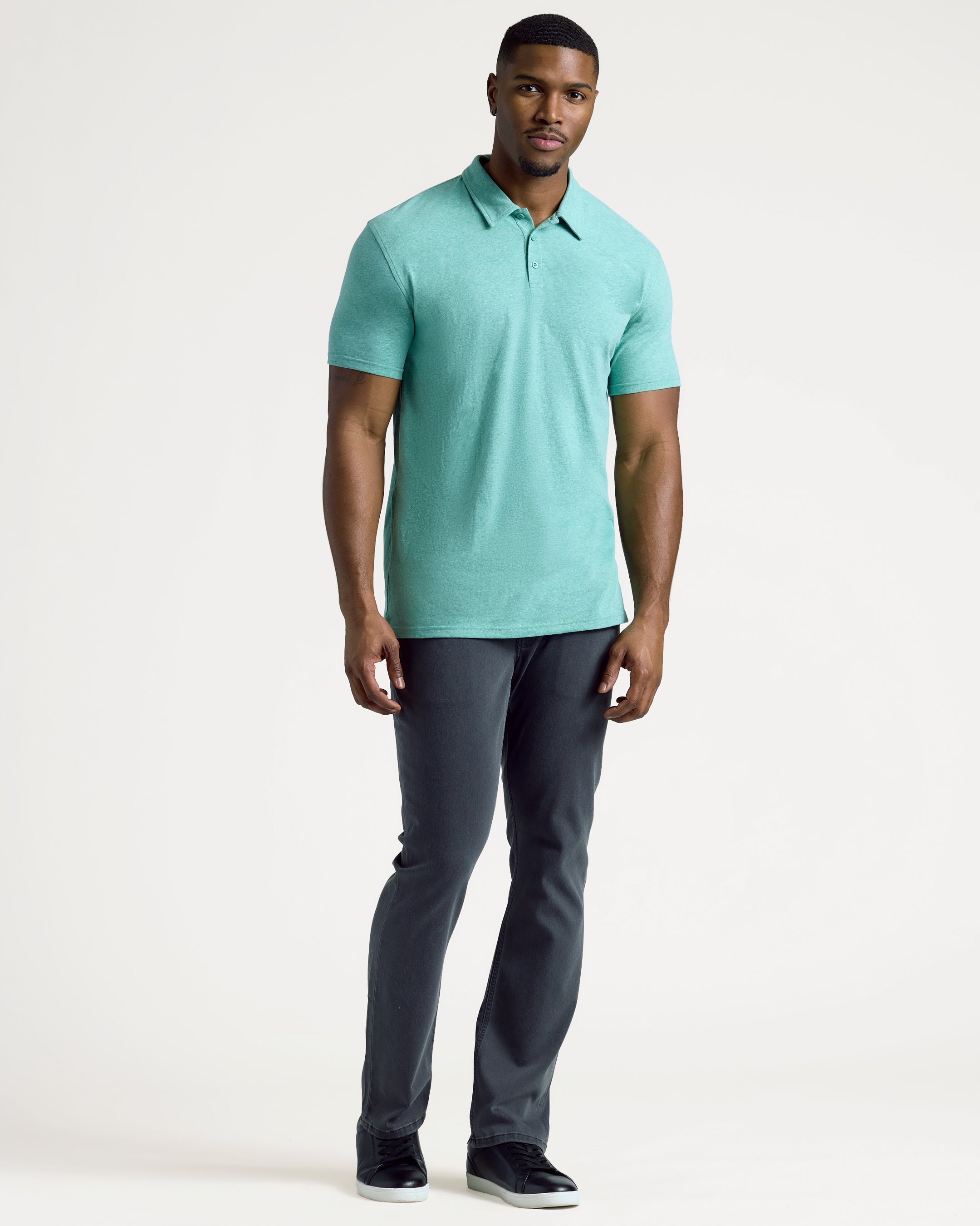 Light Heather Greenery Short Sleeve Tall Polo-VibeCloset