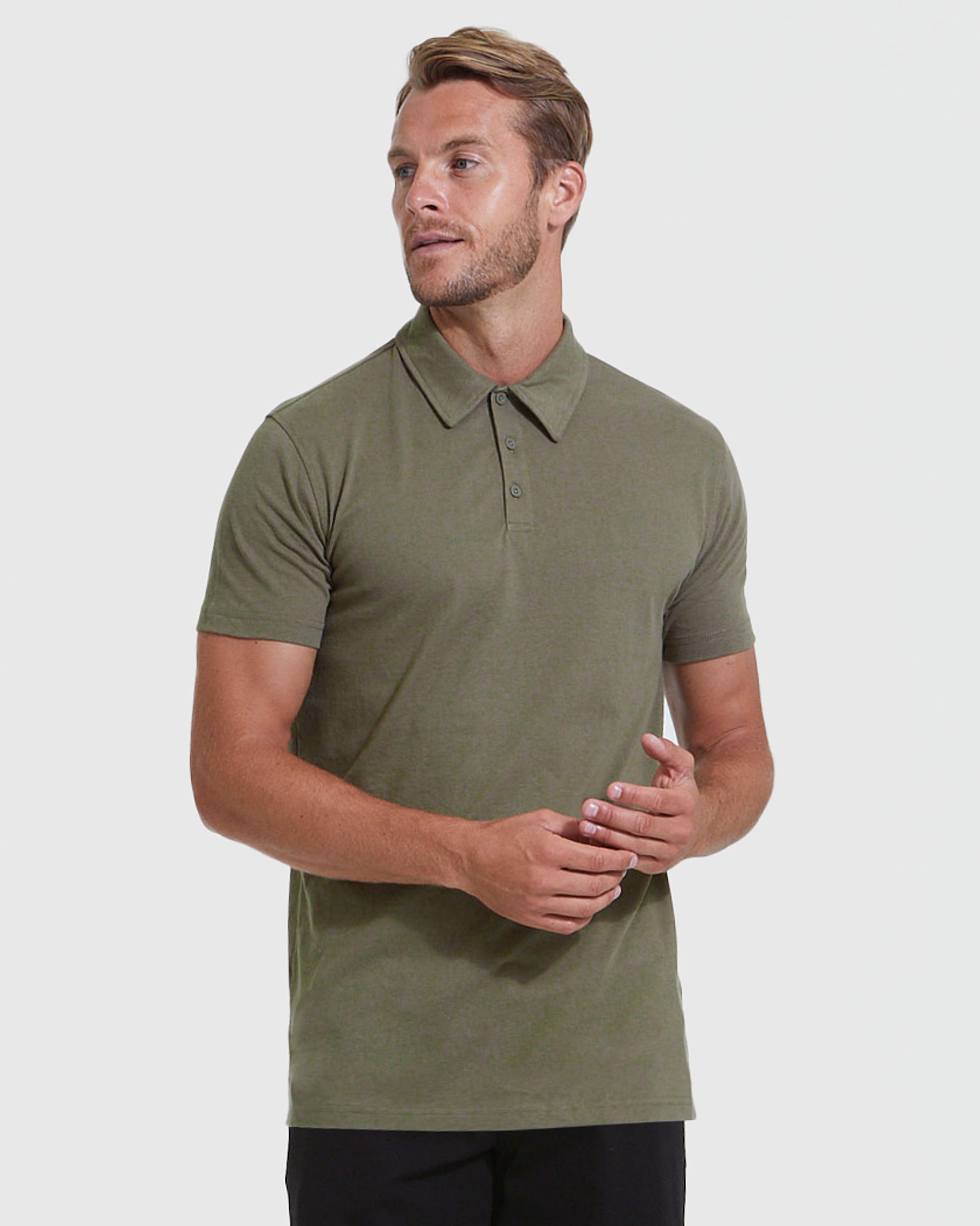 Military Green Short Sleeve Tall Polo-VibeCloset