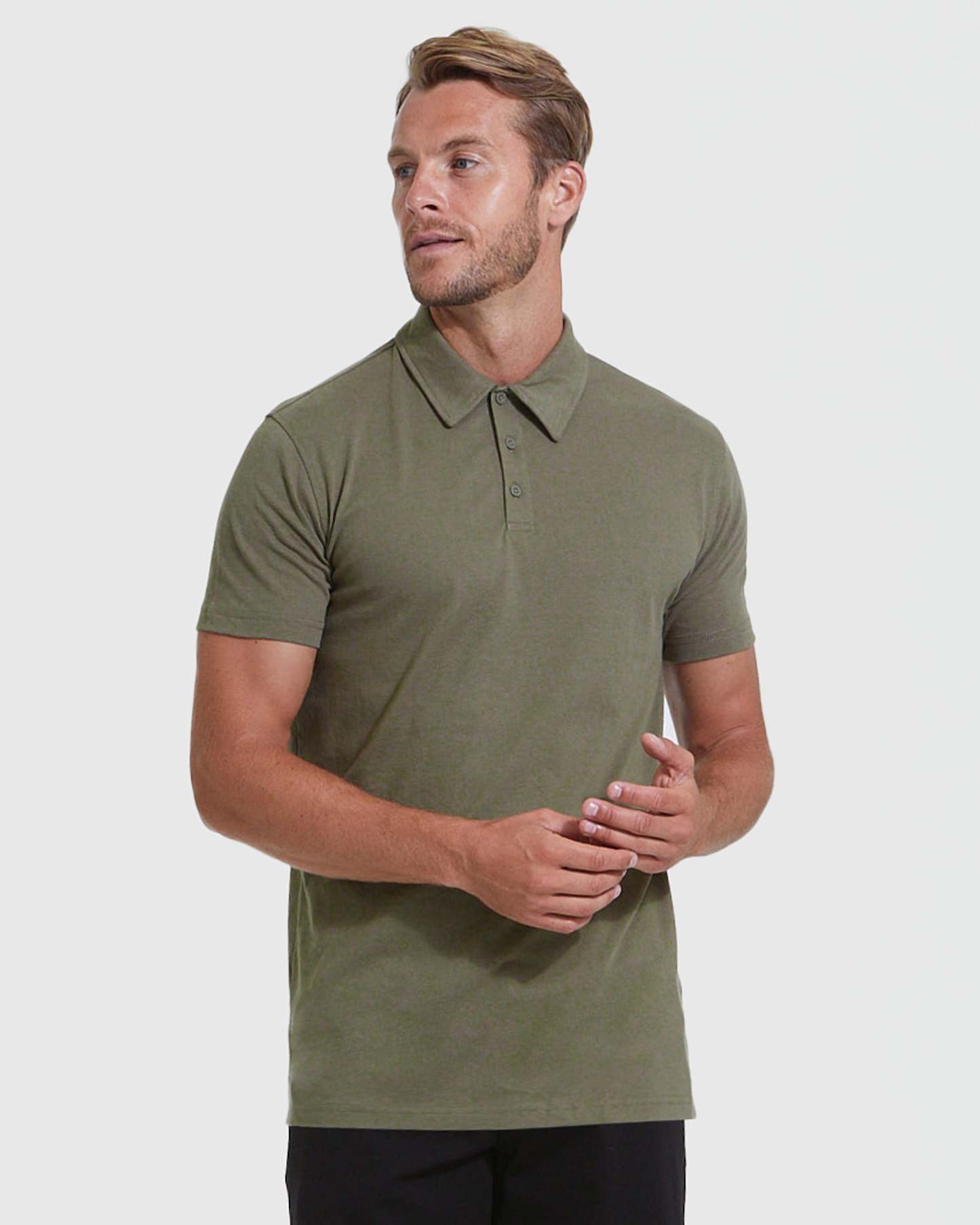 Military Green Short Sleeve Tall Polo-VibeCloset