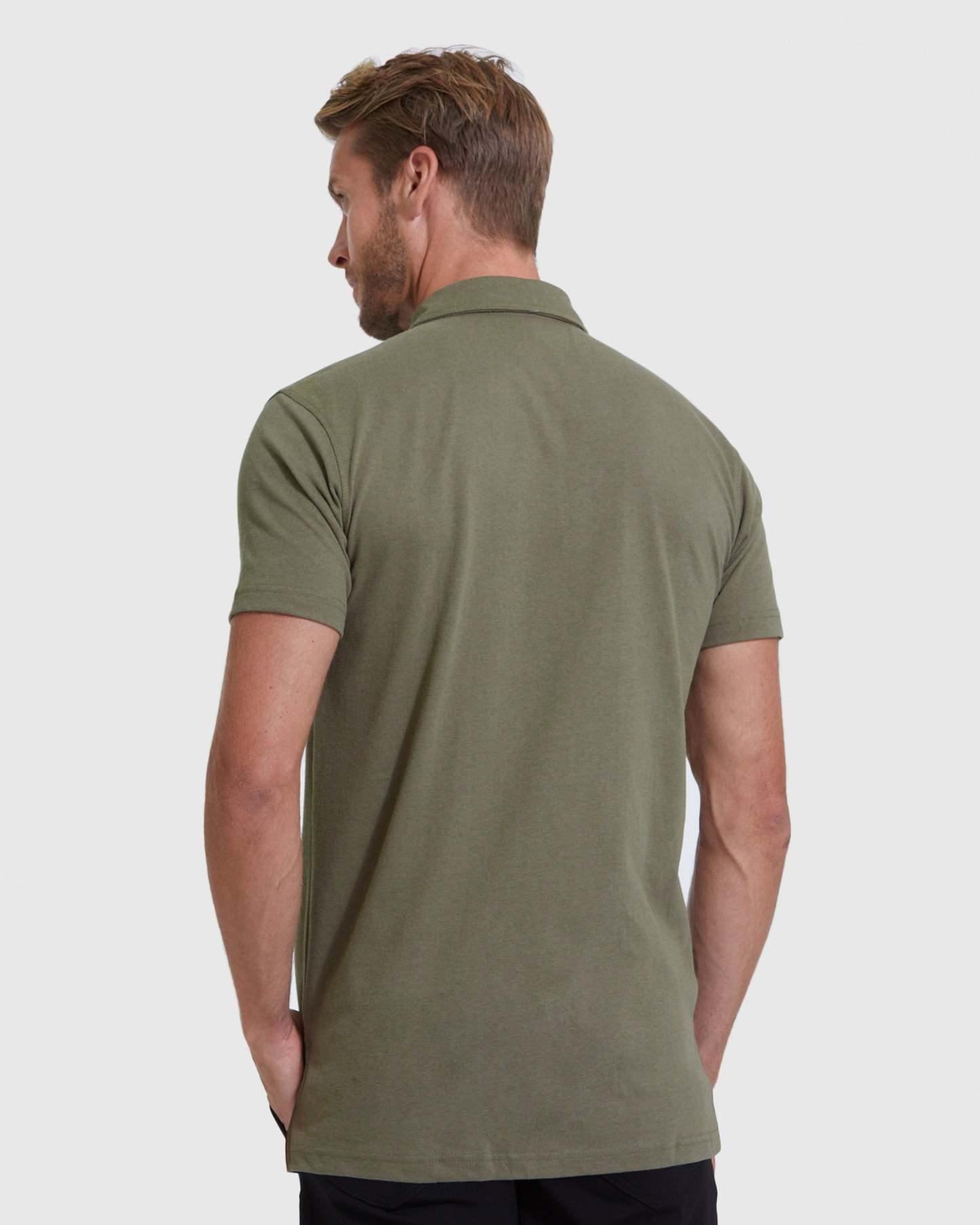 Military Green Short Sleeve Tall Polo-VibeCloset