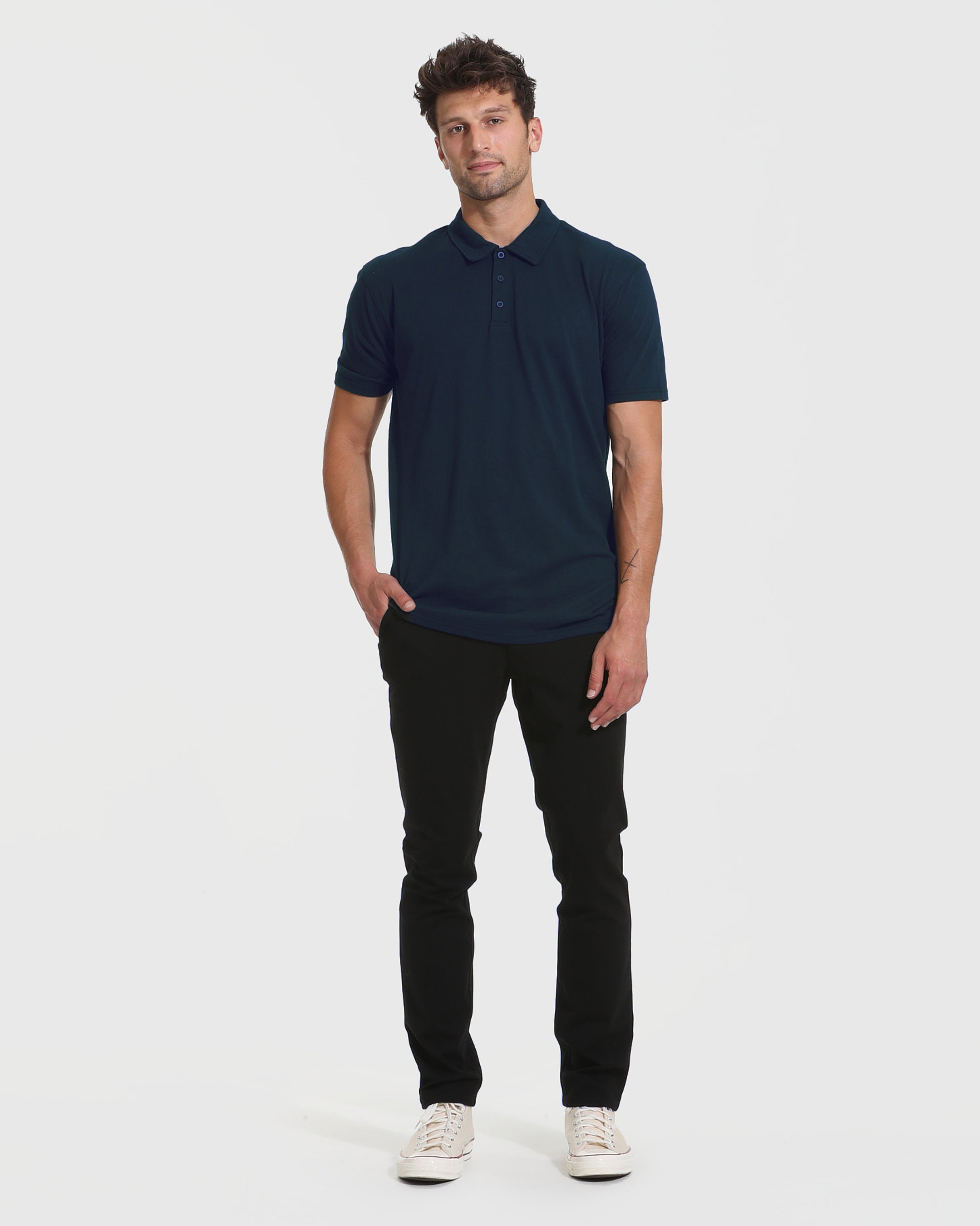 Navy Short Sleeve Tall Polo-VibeCloset
