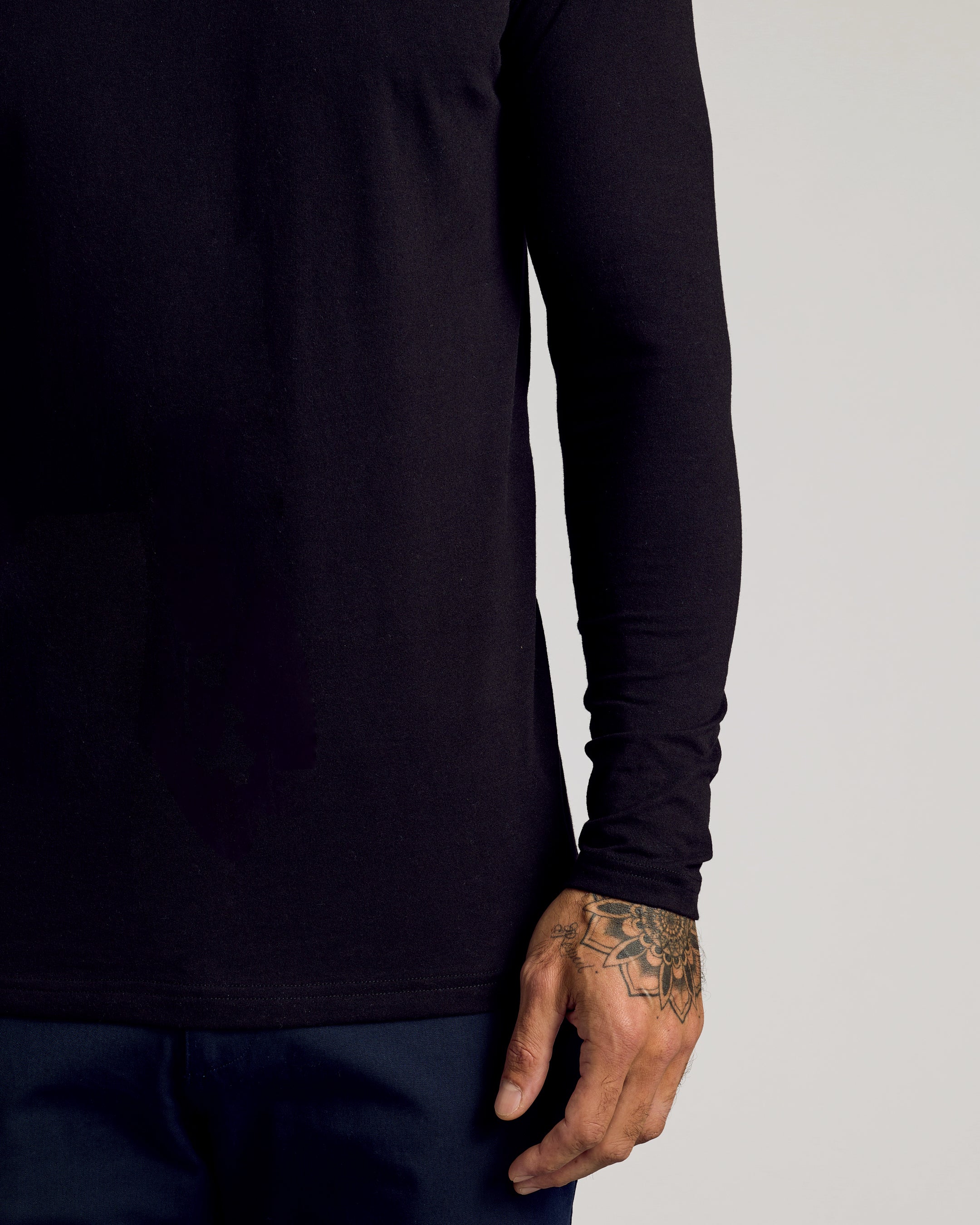 Black Long Sleeve Tall Classic Henley-VibeCloset