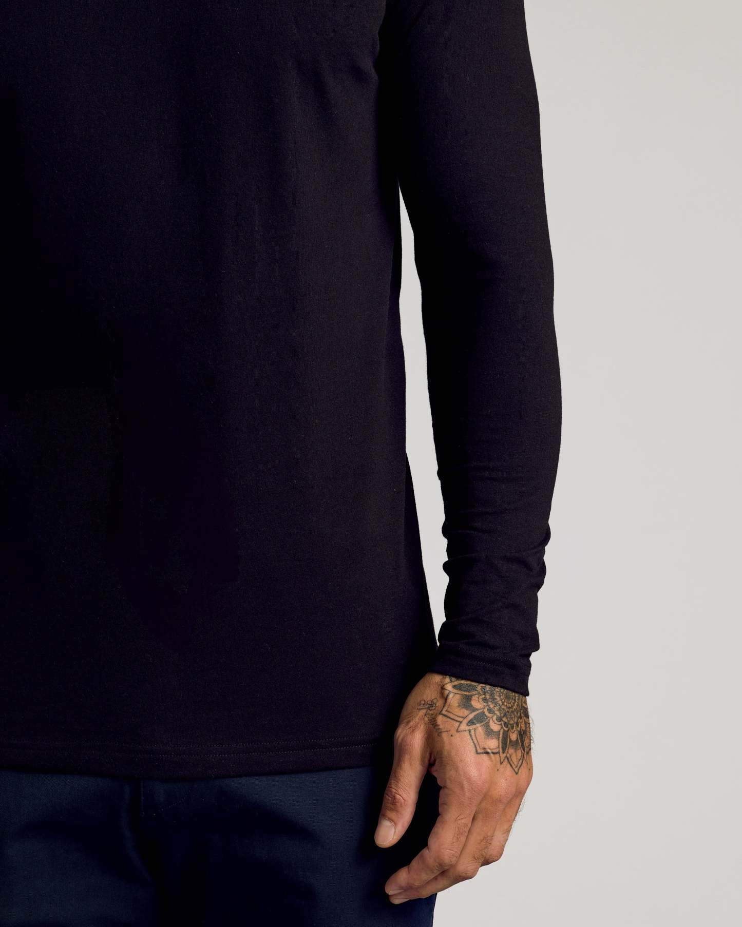 Black Long Sleeve Tall Classic Henley-VibeCloset