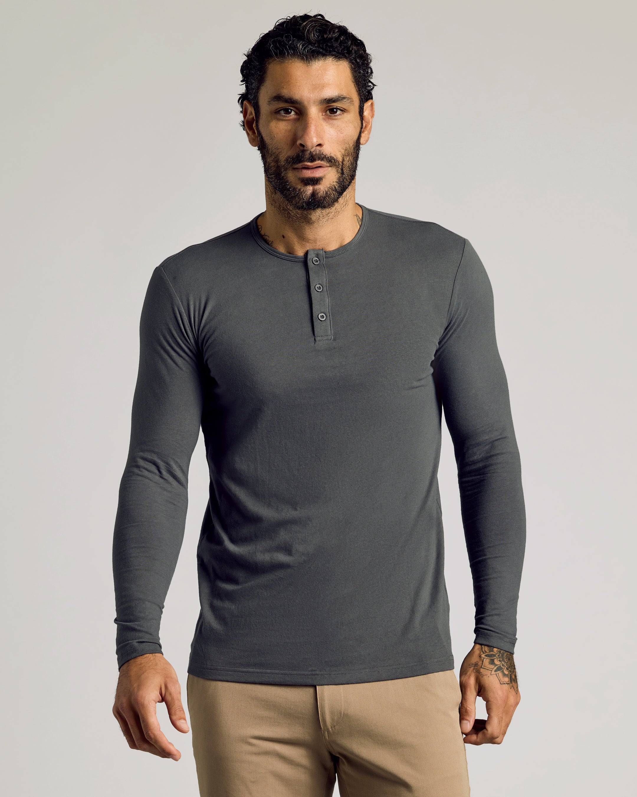 Carbon Long Sleeve Tall Classic Henley-VibeCloset