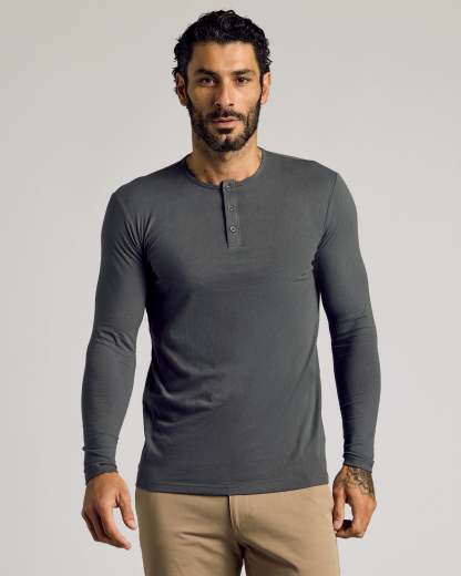 Carbon Long Sleeve Tall Classic Henley-VibeCloset