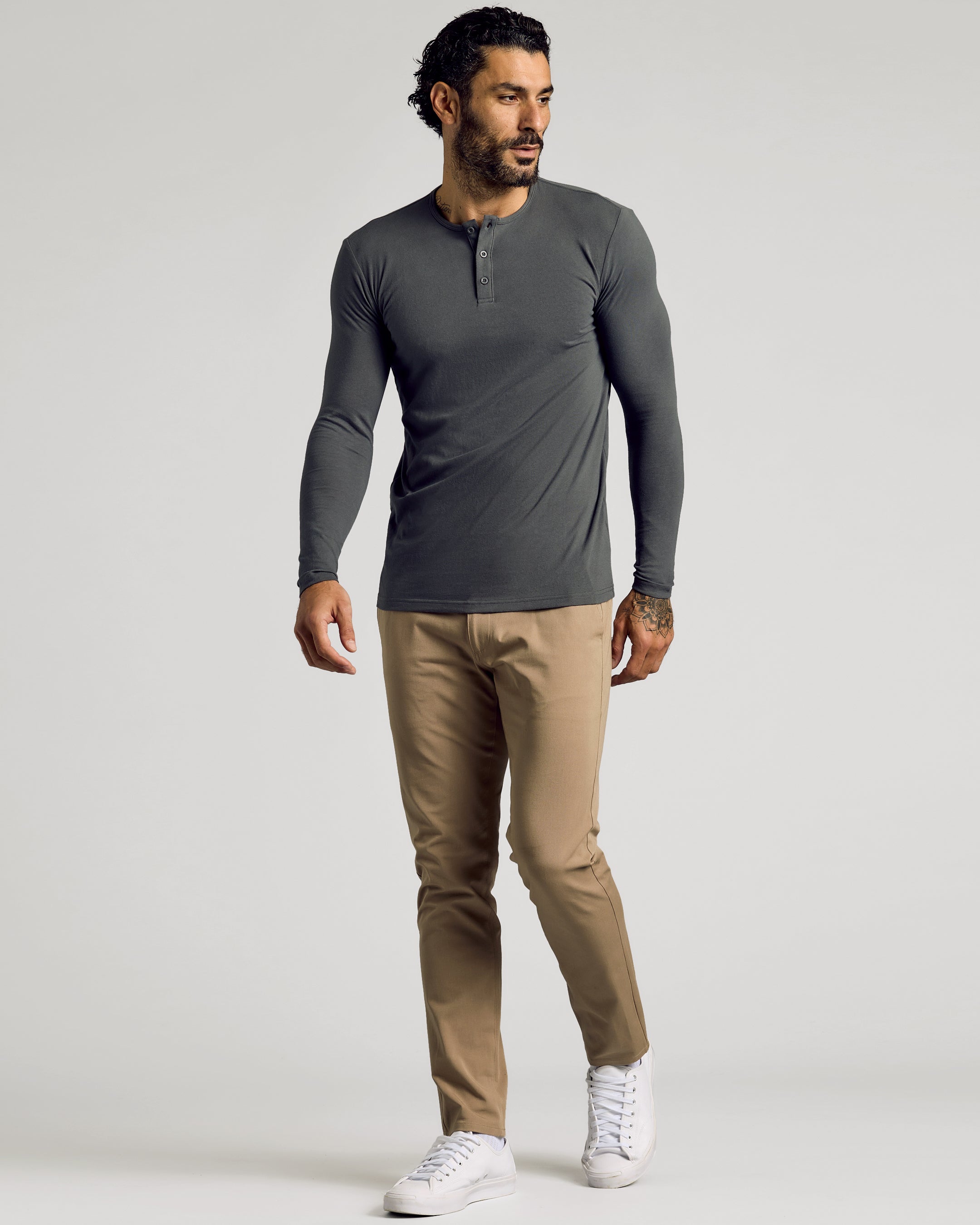 Carbon Long Sleeve Tall Classic Henley-VibeCloset