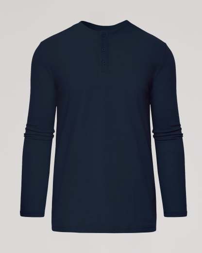 Navy Long Sleeve Tall Classic Henley-VibeCloset