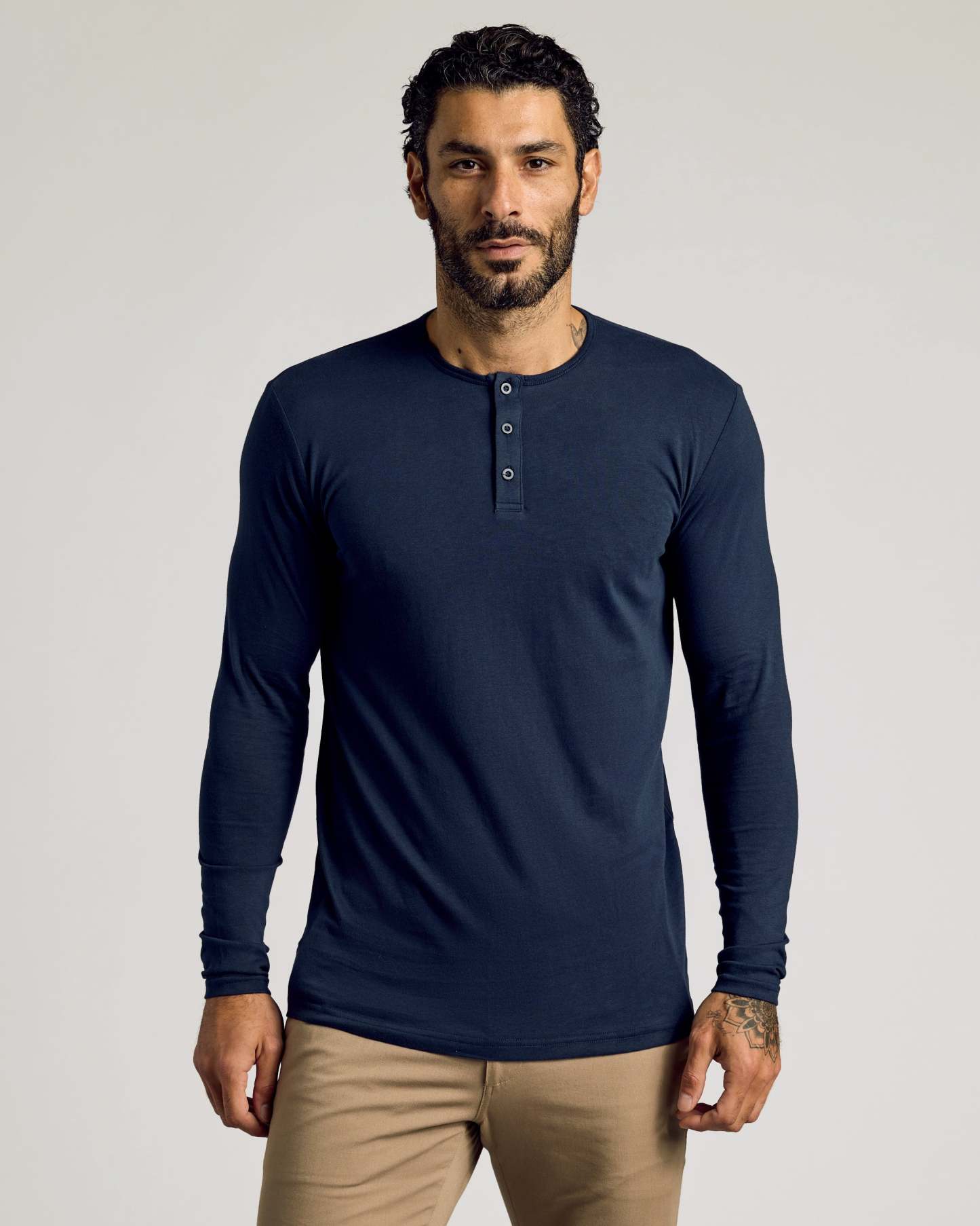 Navy Long Sleeve Tall Classic Henley-VibeCloset
