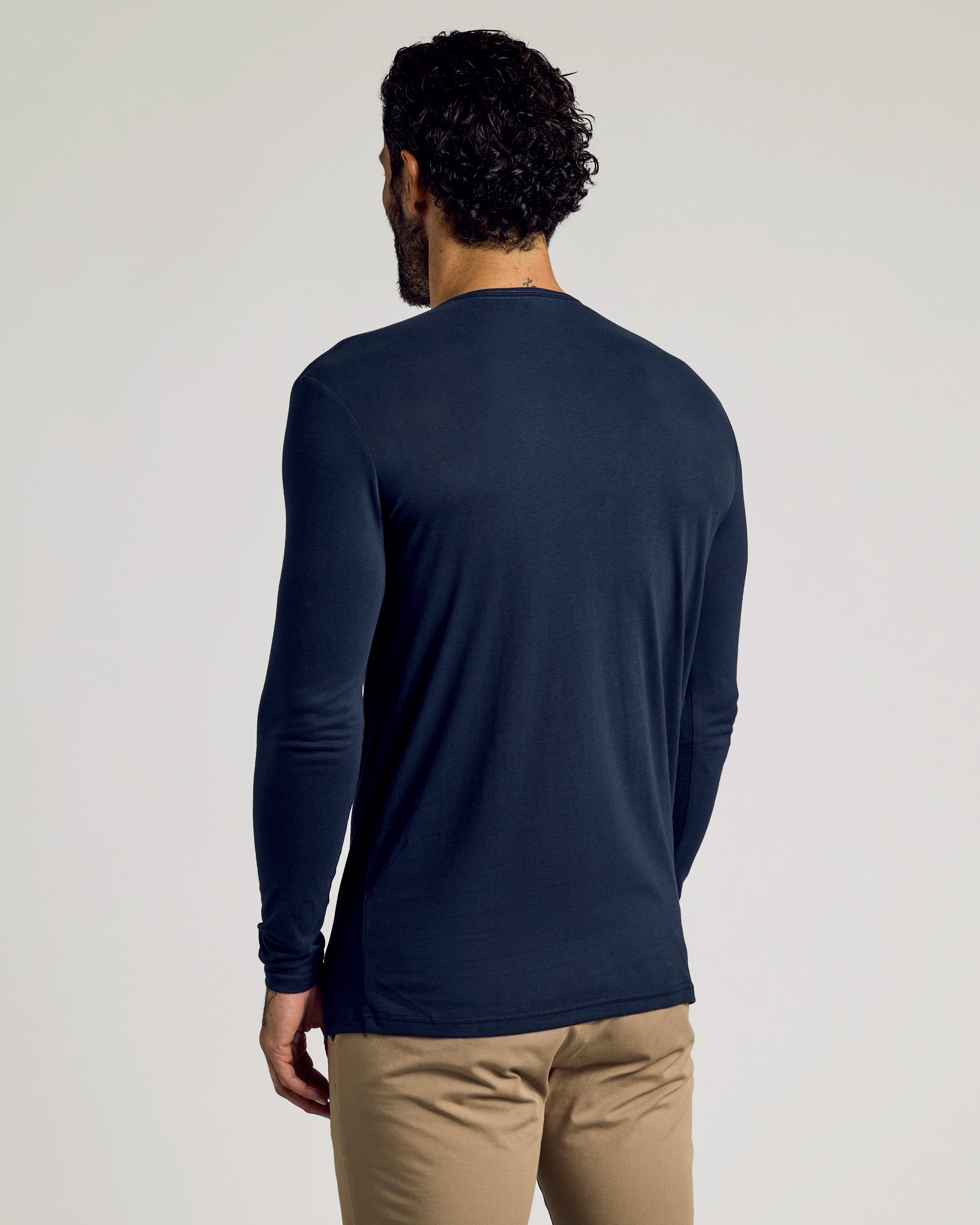 Navy Long Sleeve Tall Classic Henley-VibeCloset