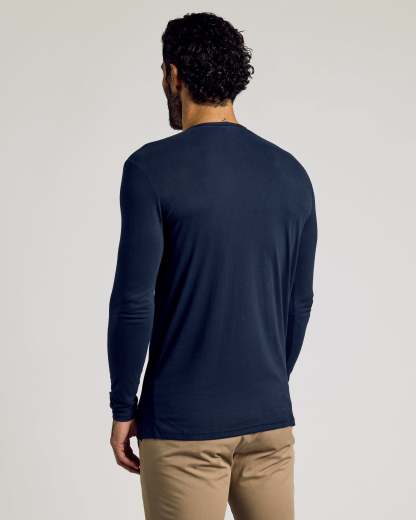 Navy Long Sleeve Tall Classic Henley-VibeCloset
