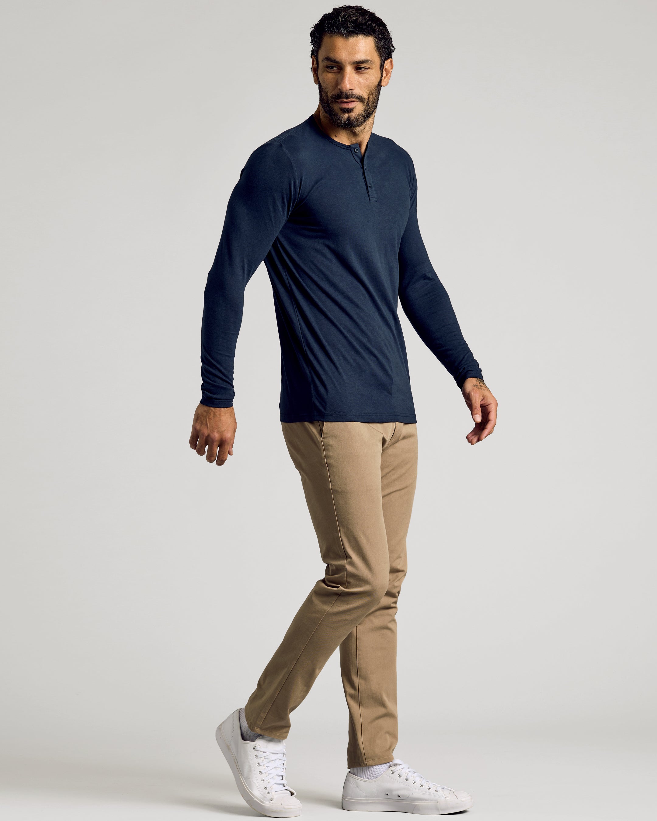 Navy Long Sleeve Tall Classic Henley-VibeCloset