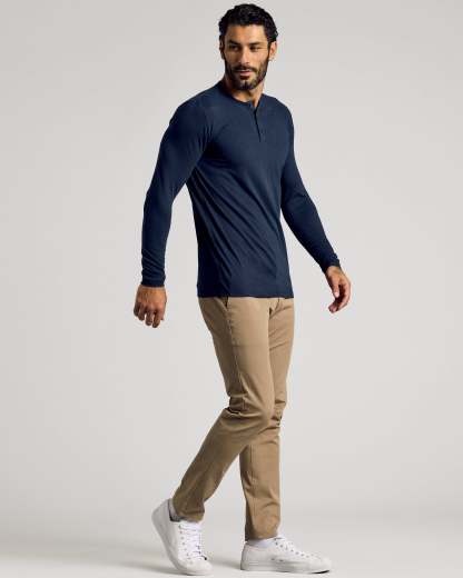Navy Long Sleeve Tall Classic Henley-VibeCloset