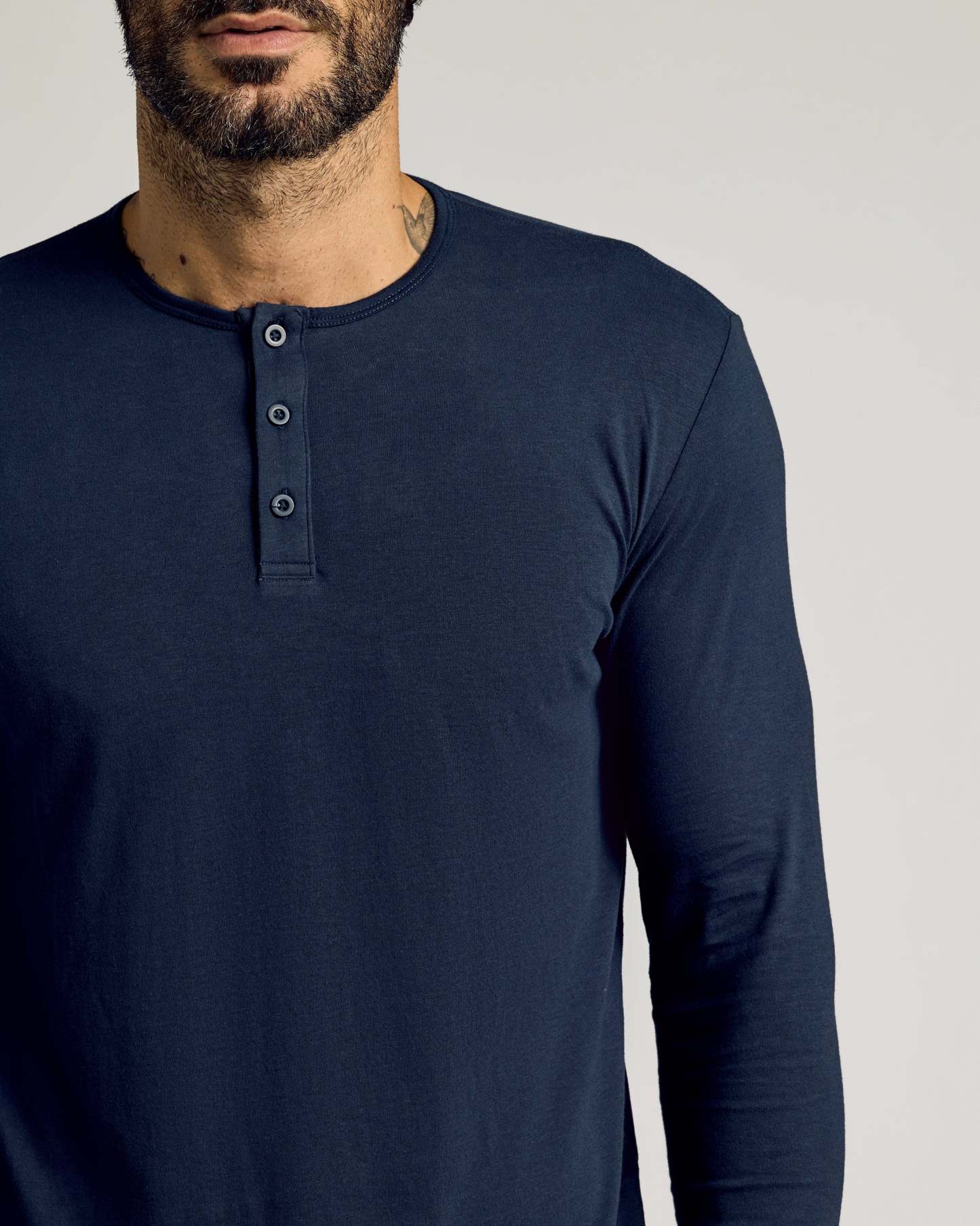 Navy Long Sleeve Tall Classic Henley-VibeCloset