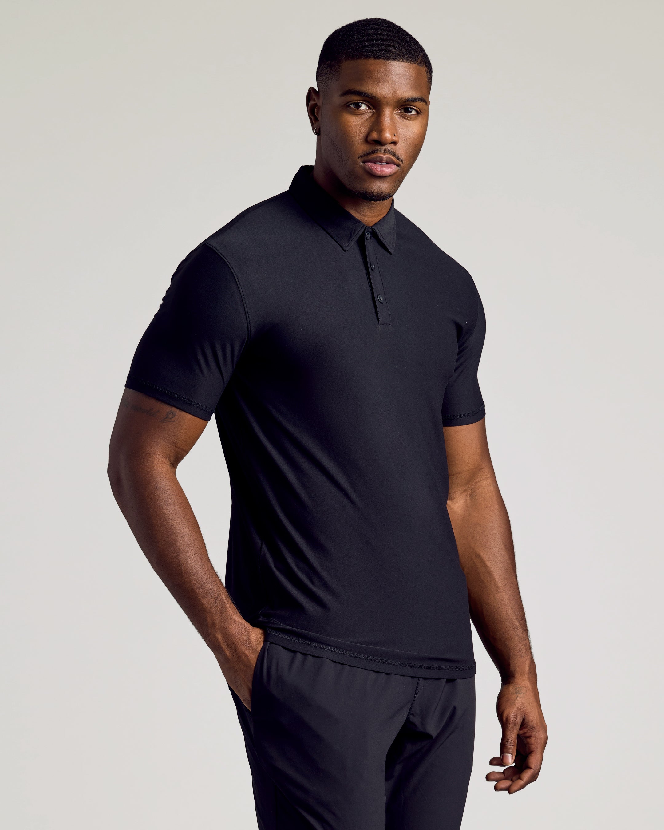 Black Short Sleeve Tall Active Polo-VibeCloset