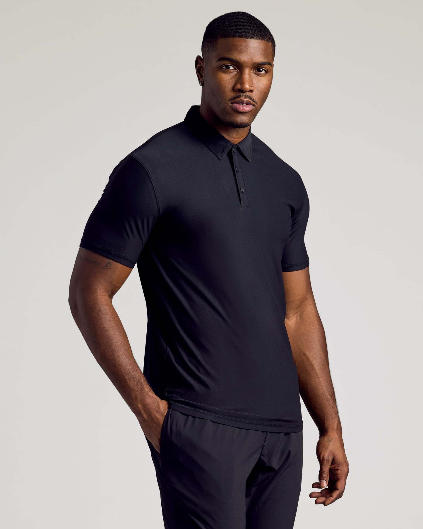 Black Short Sleeve Tall Active Polo-VibeCloset