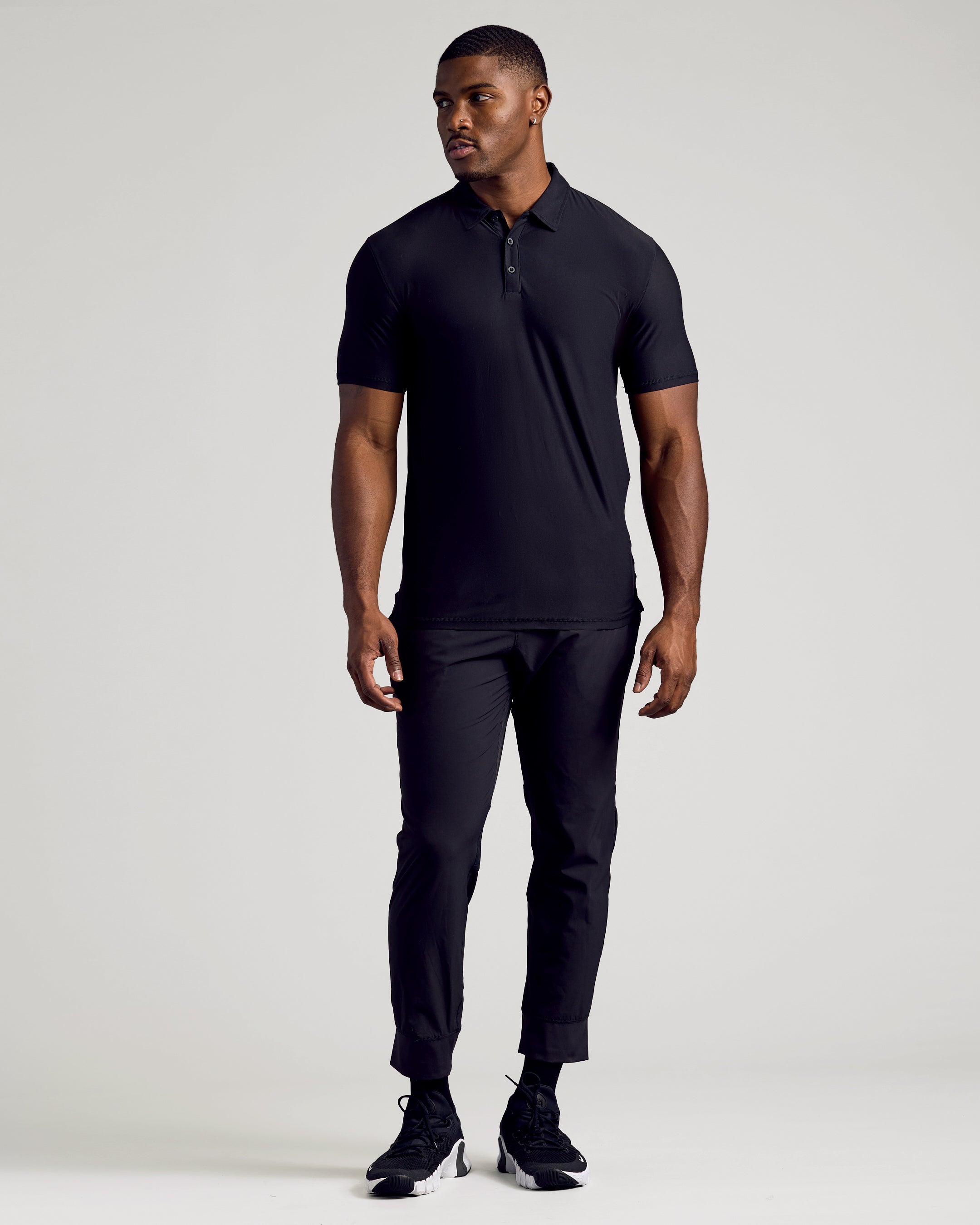 Black Short Sleeve Tall Active Polo-VibeCloset
