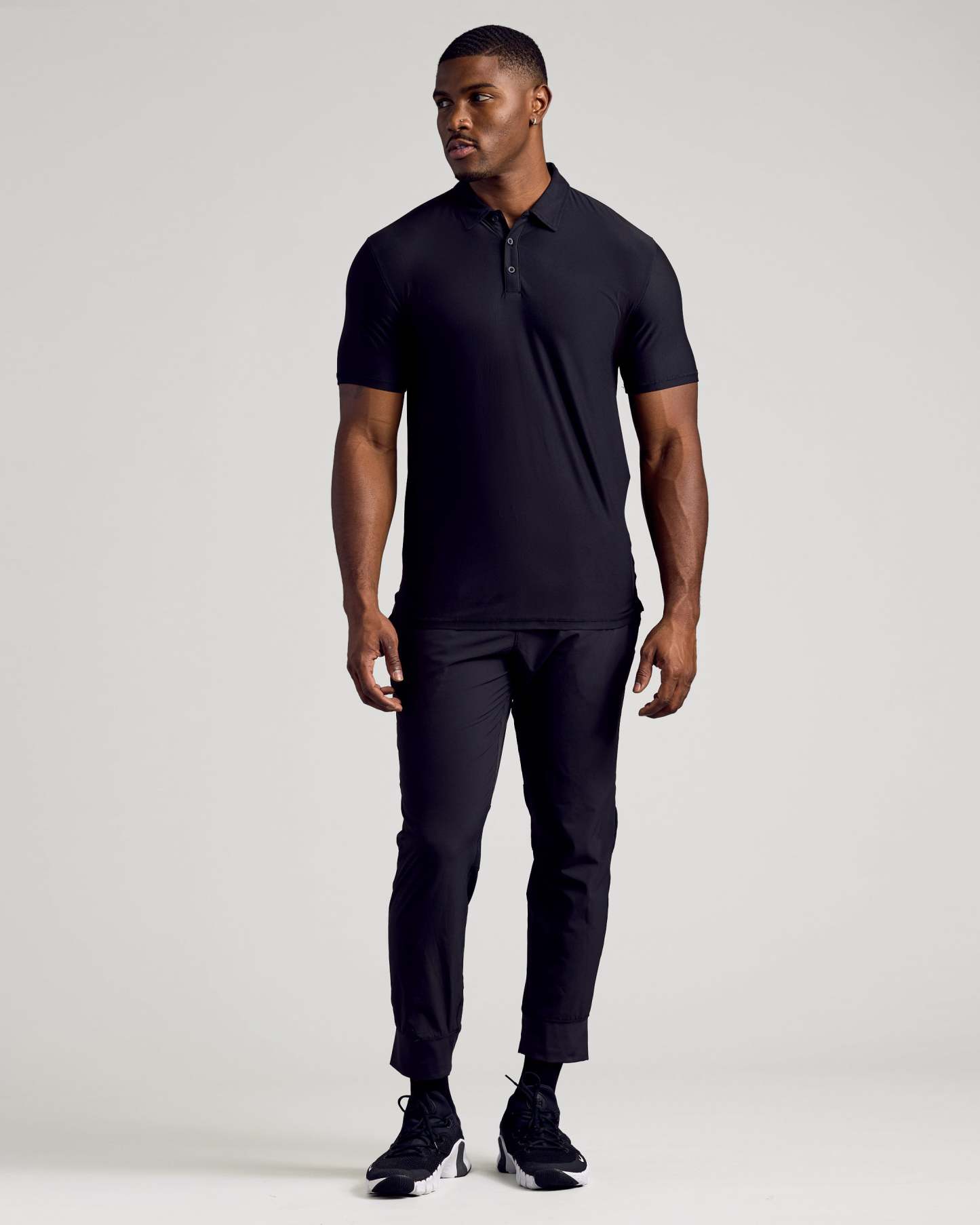 Black Short Sleeve Tall Active Polo-VibeCloset