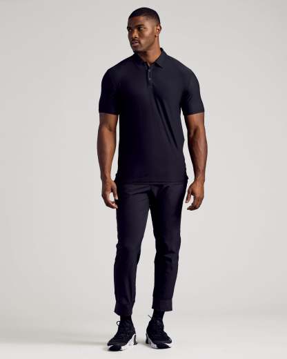 Black Short Sleeve Tall Active Polo-VibeCloset