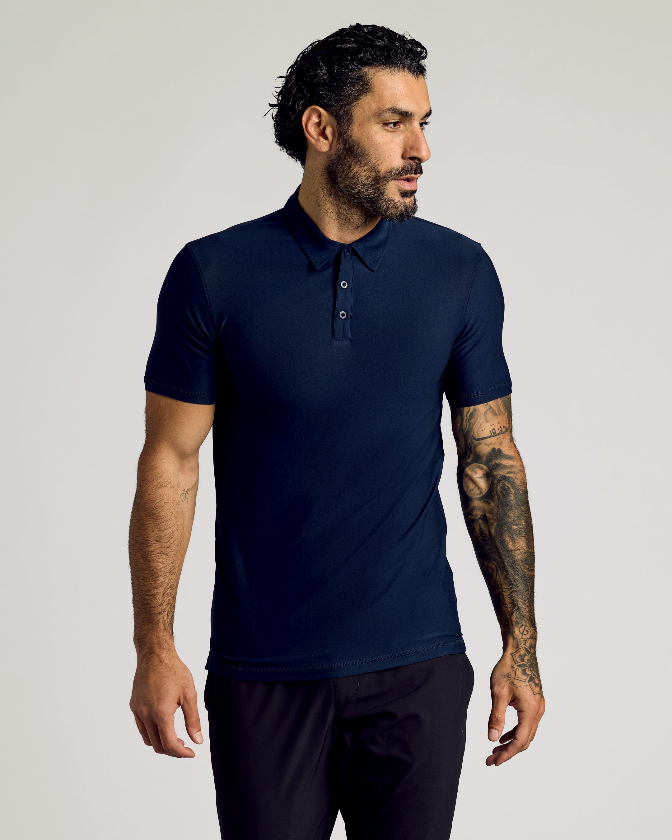 Navy Short Sleeve Tall Active Polo-VibeCloset
