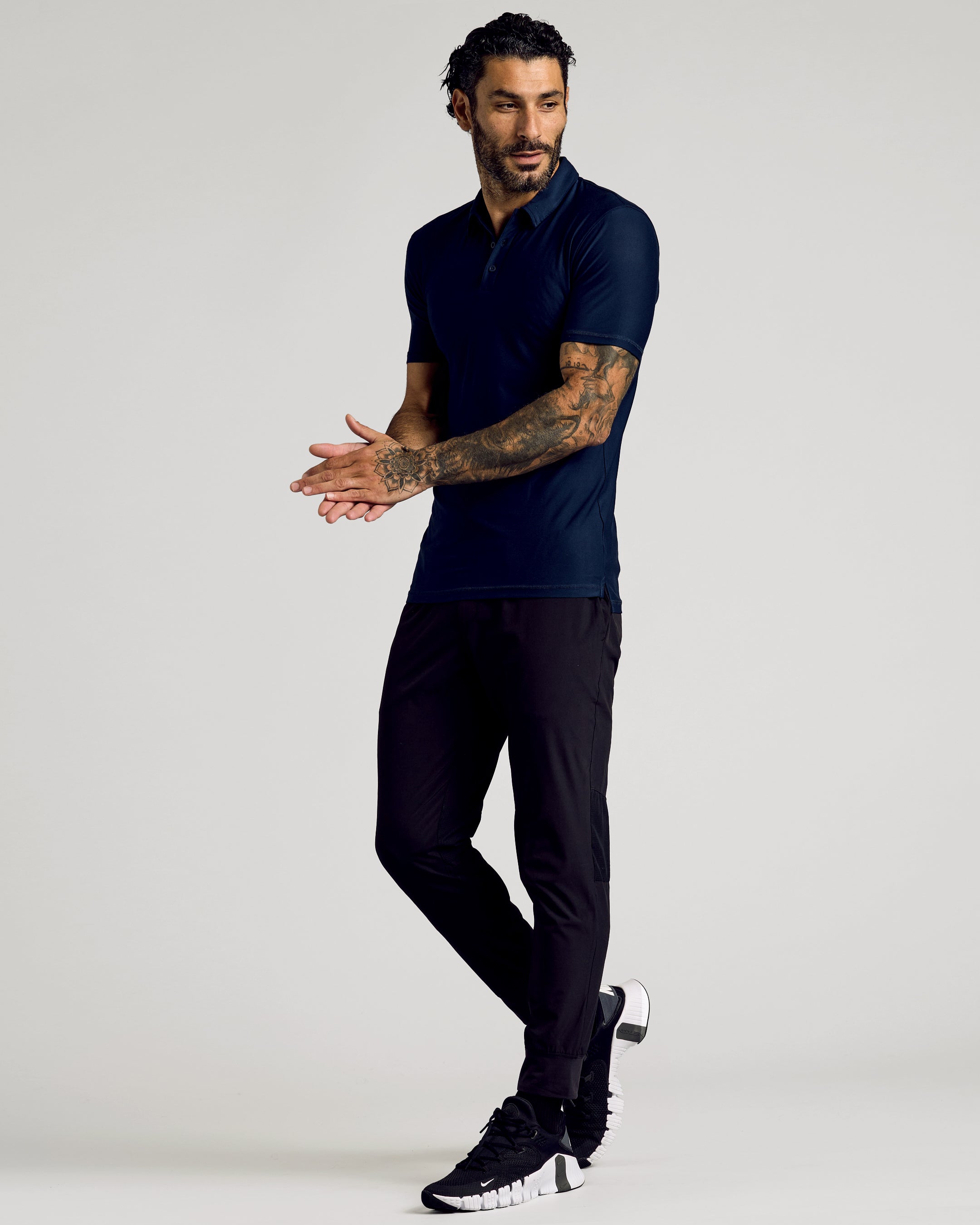 Navy Short Sleeve Tall Active Polo-VibeCloset