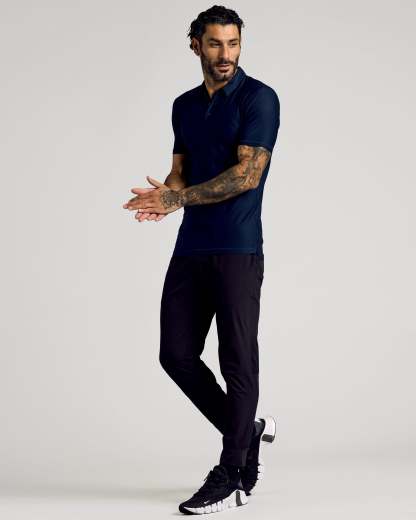 Navy Short Sleeve Tall Active Polo-VibeCloset