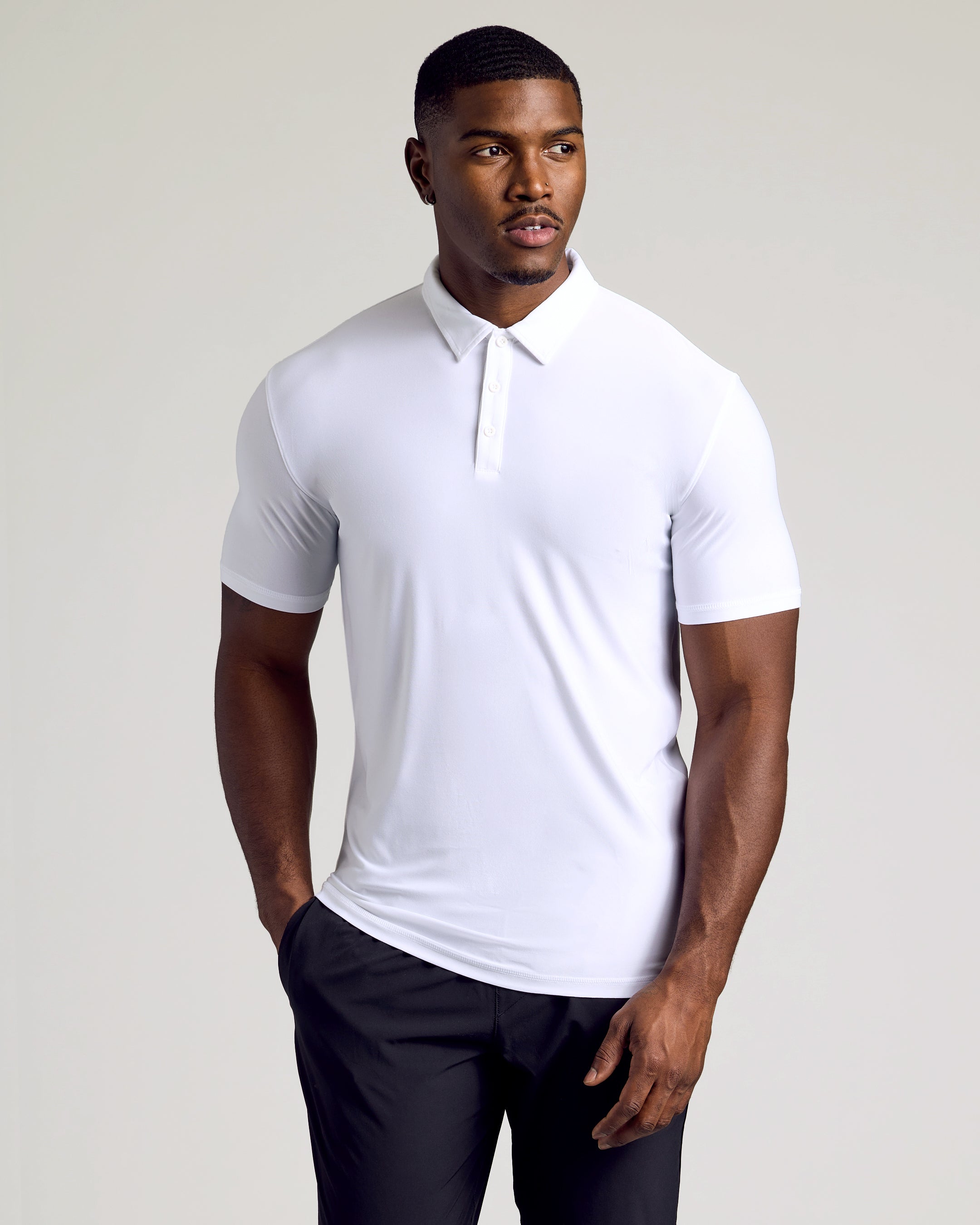 White Short Sleeve Tall Active Polo-VibeCloset